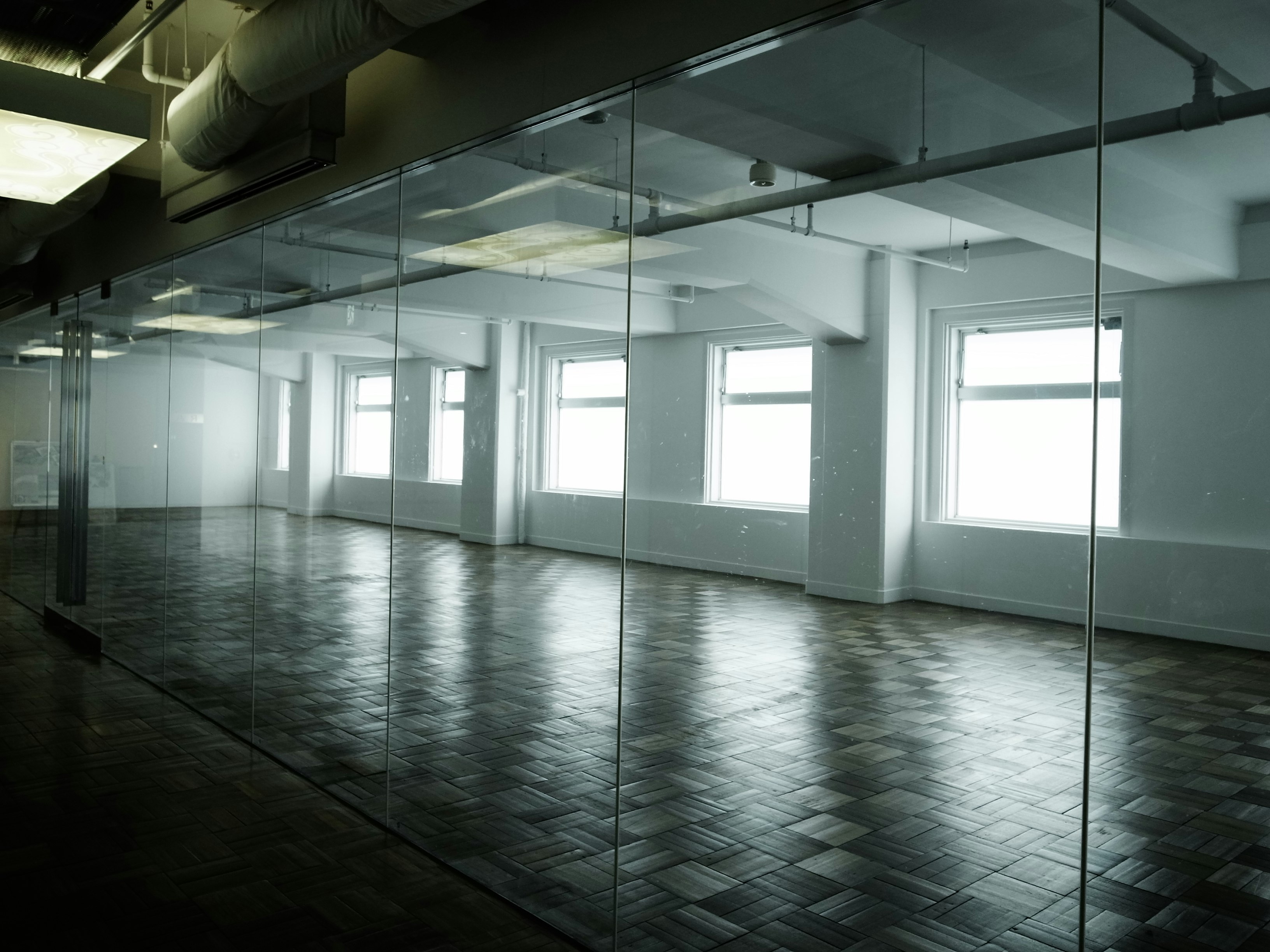 wide glass-walled office interior