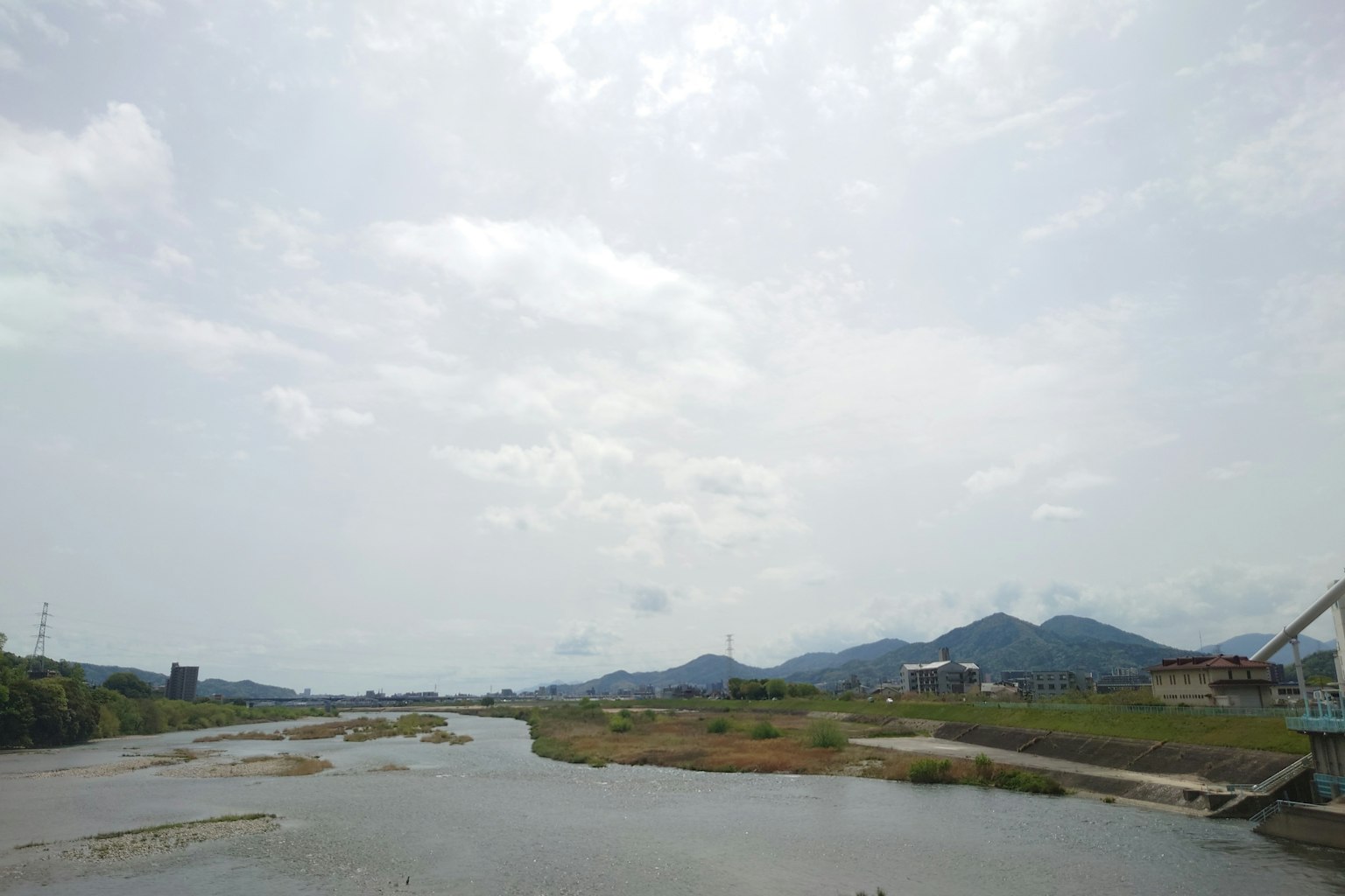 Serene river landscape with surrounding mountains