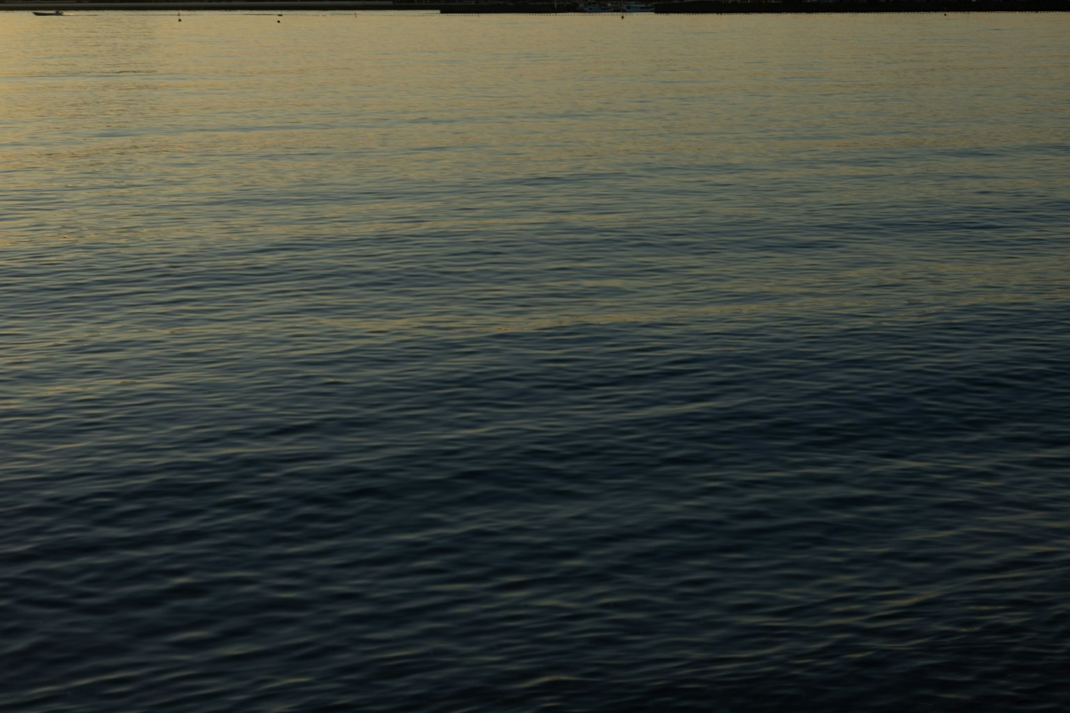 Superficie de agua tranquila reflejando la luz del atardecer