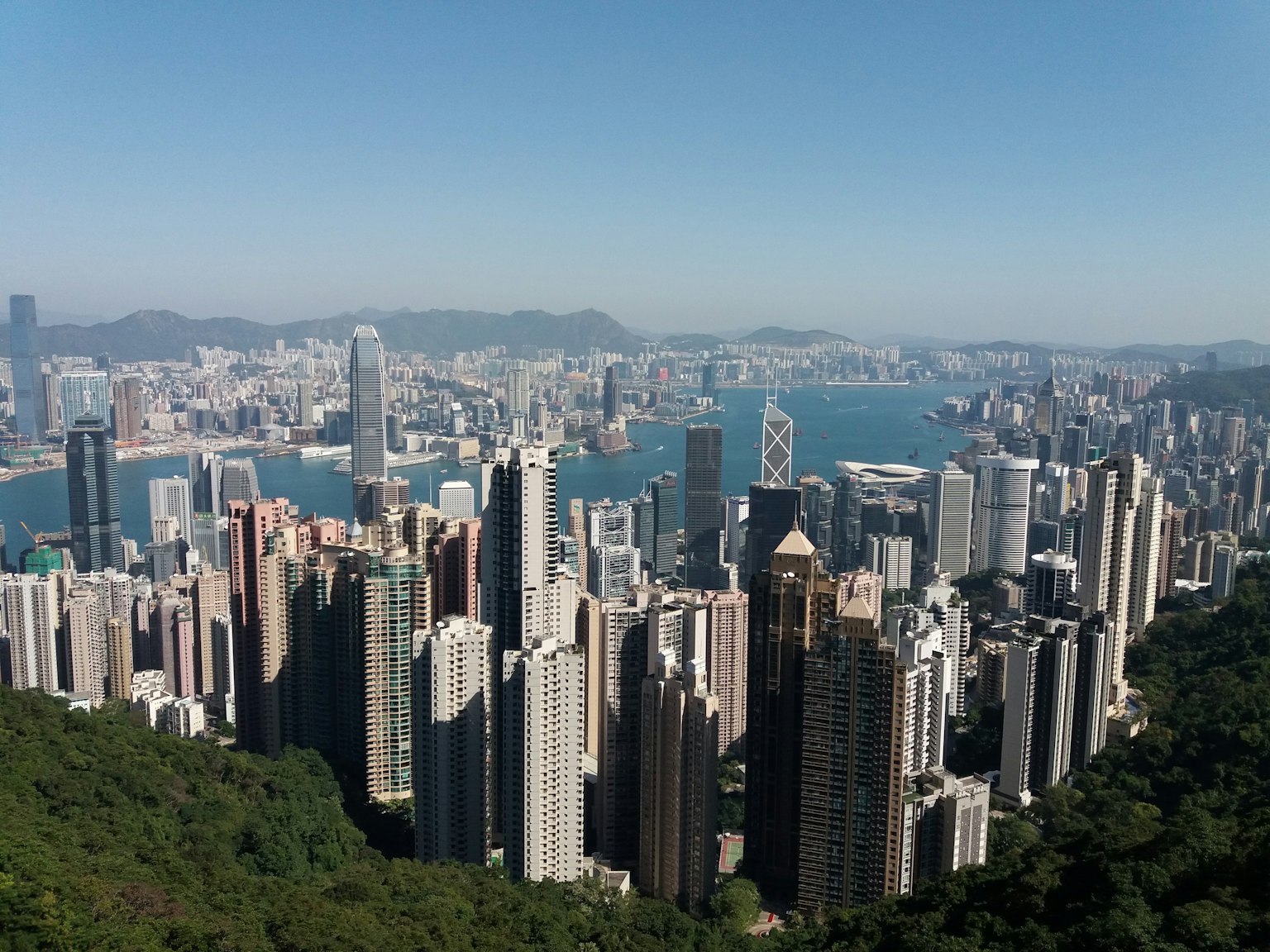 Vista panorámica del horizonte de Hong Kong y el puerto
