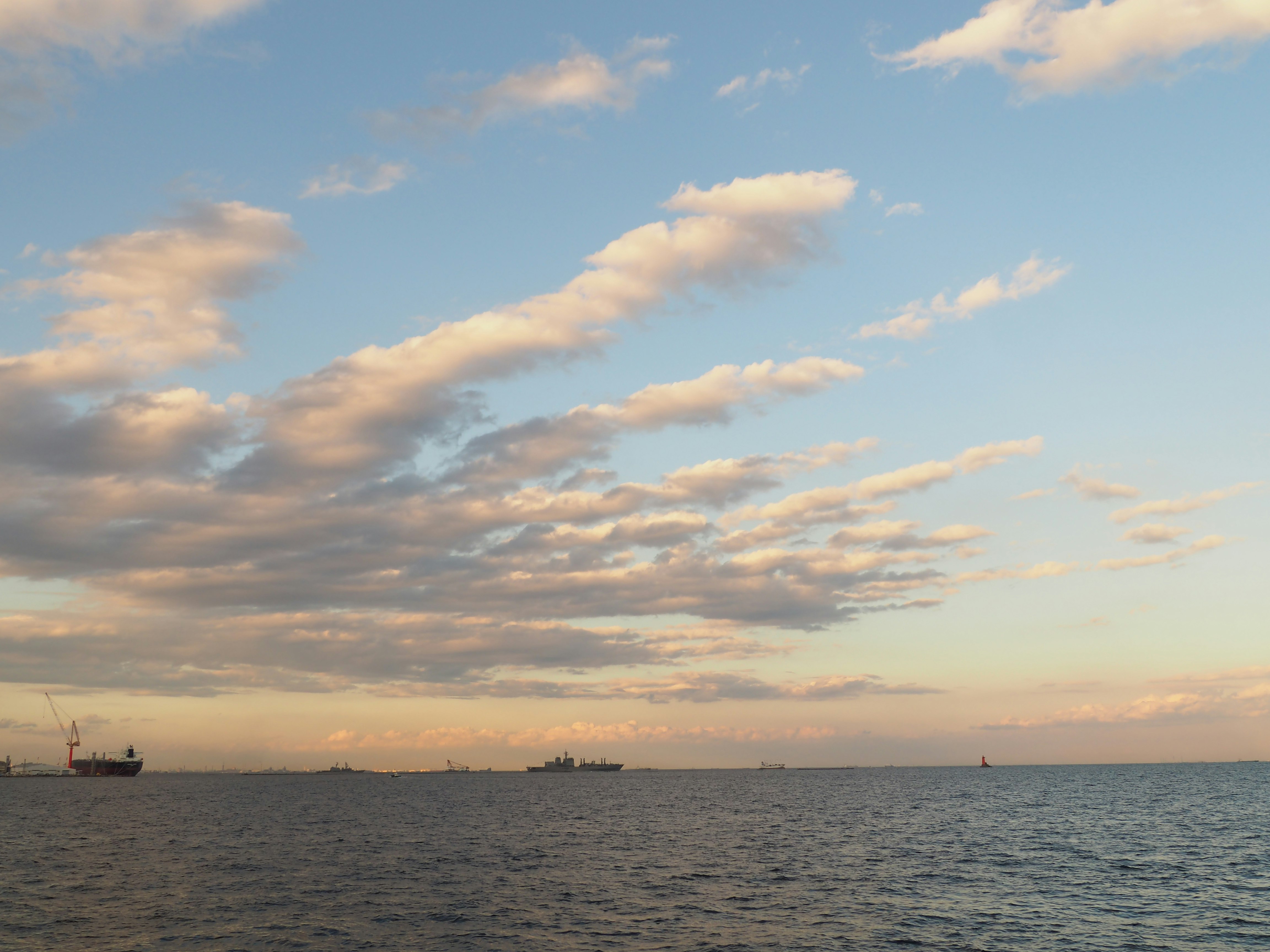 Tokyo Bay sea and sunset sky seascape