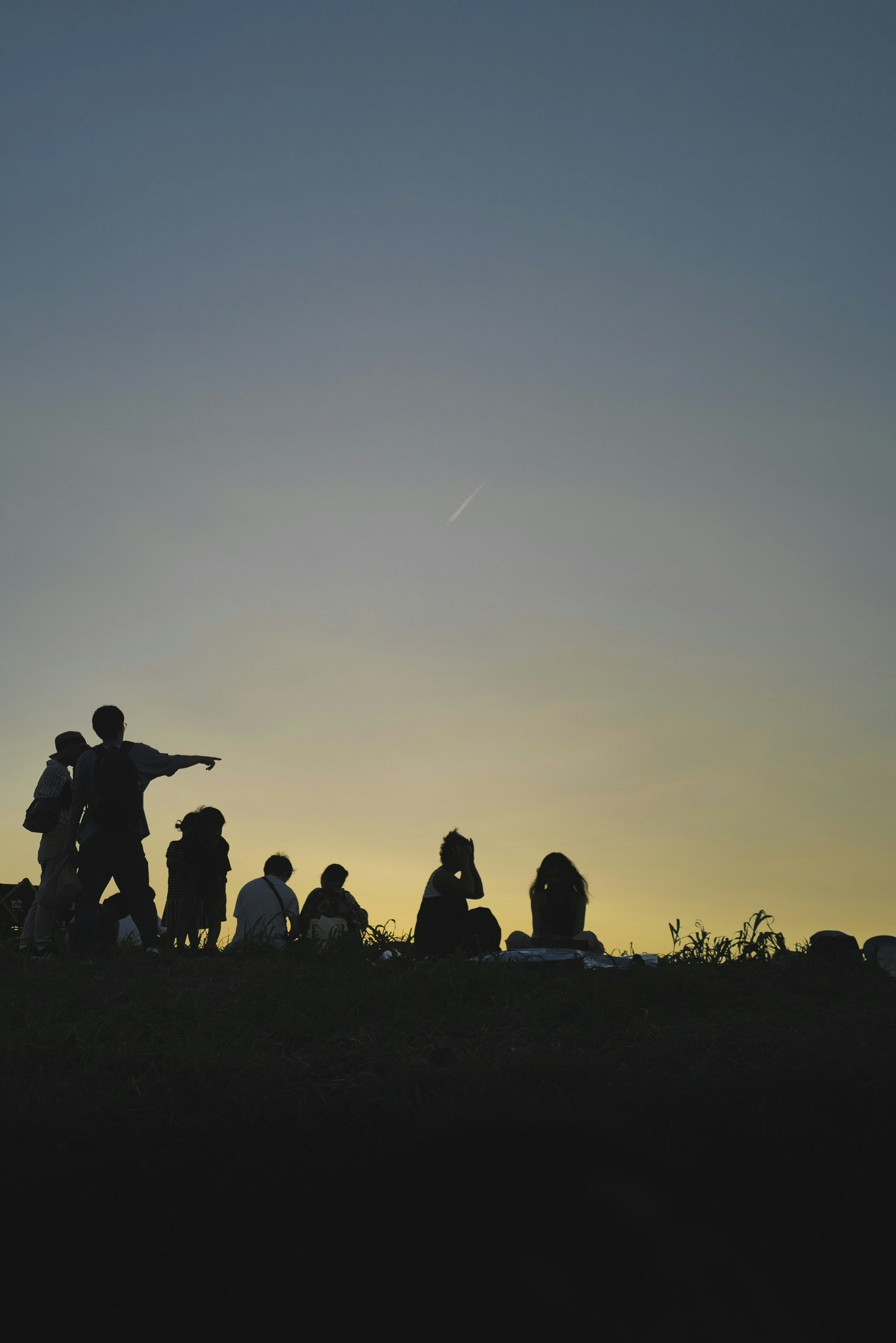 Persone in silhouette riunite sotto un cielo al tramonto