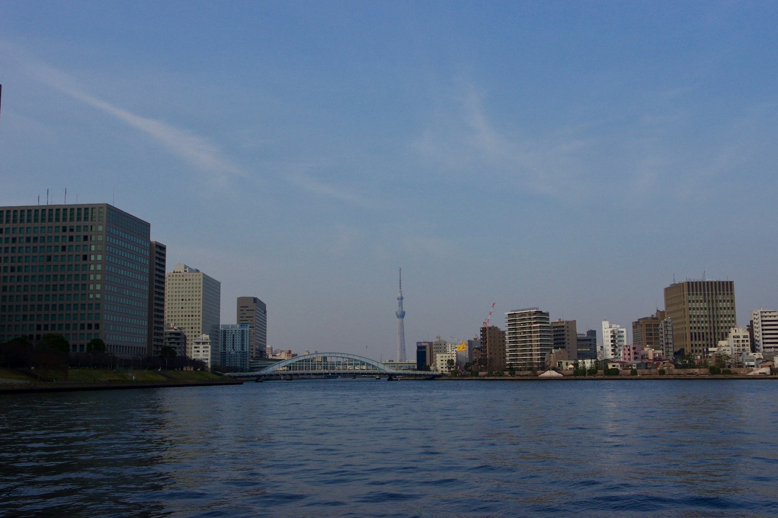 水面映射出城市风景 高楼大厦和东京晴空塔