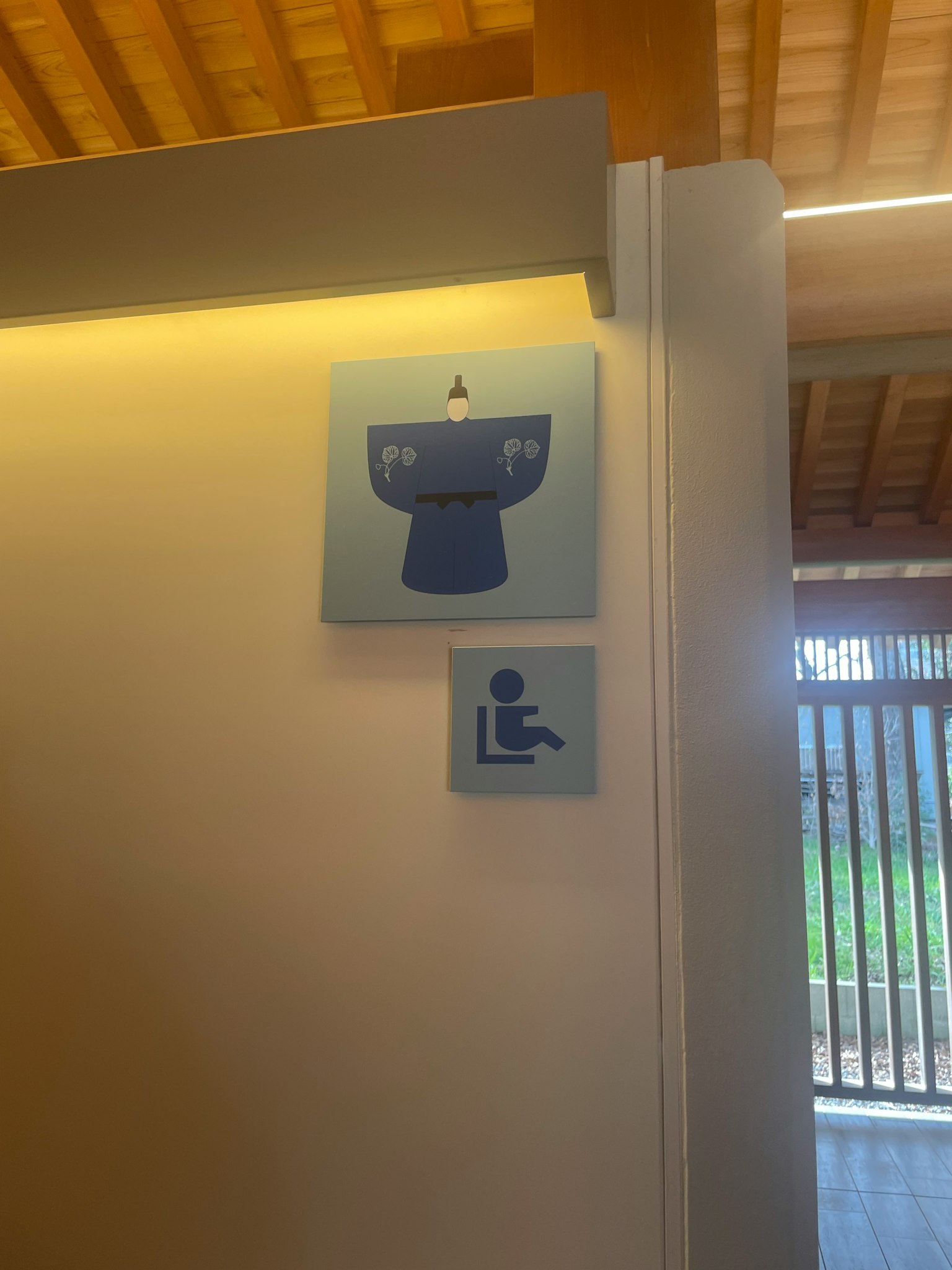 Señales de baño con fondo azul que representan instalaciones para personas con discapacidad
