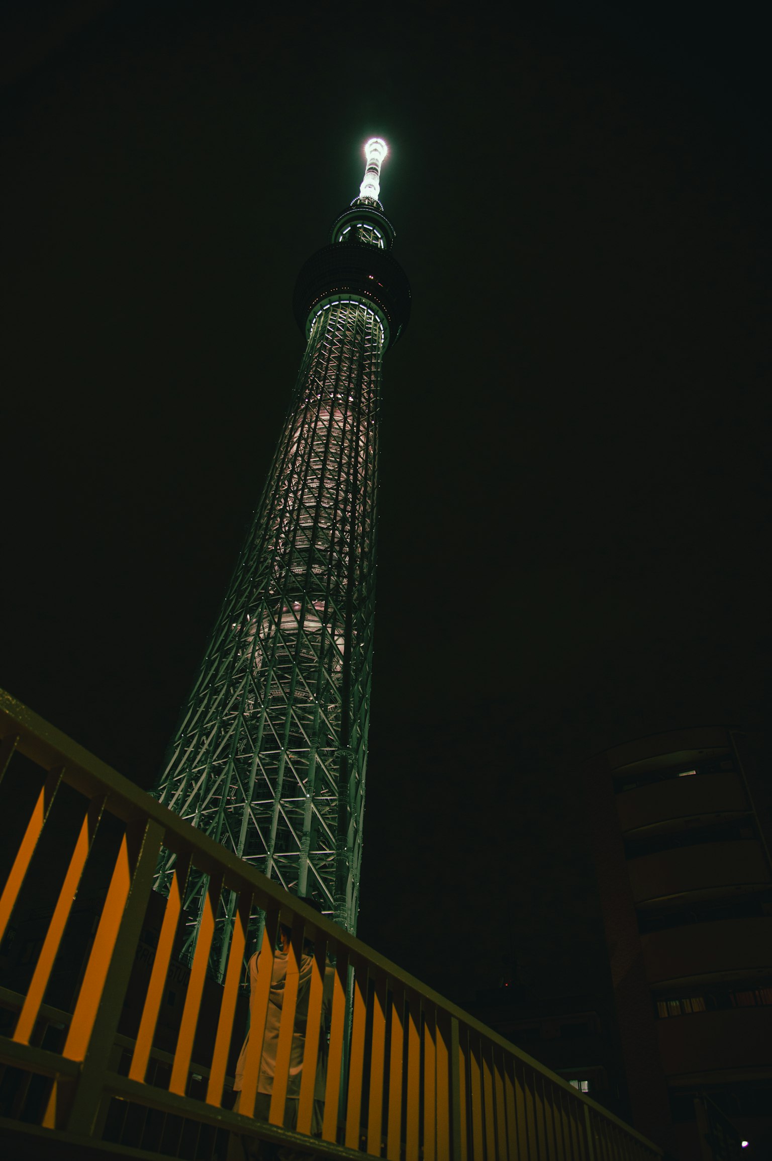 Nachtansicht des Tokyo Skytree beleuchtet oben hoher Turm