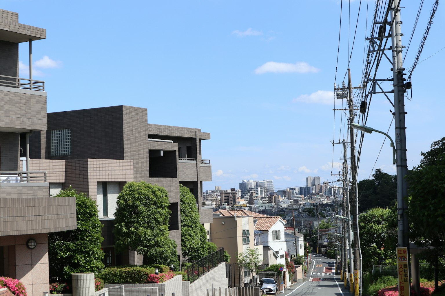 Pemandangan kota Tokyo dengan bangunan modern dan pepohonan
