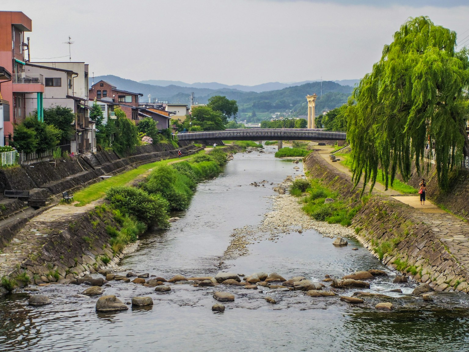Vue pittoresque d'une rivière avec une verdure luxuriante le long des rives