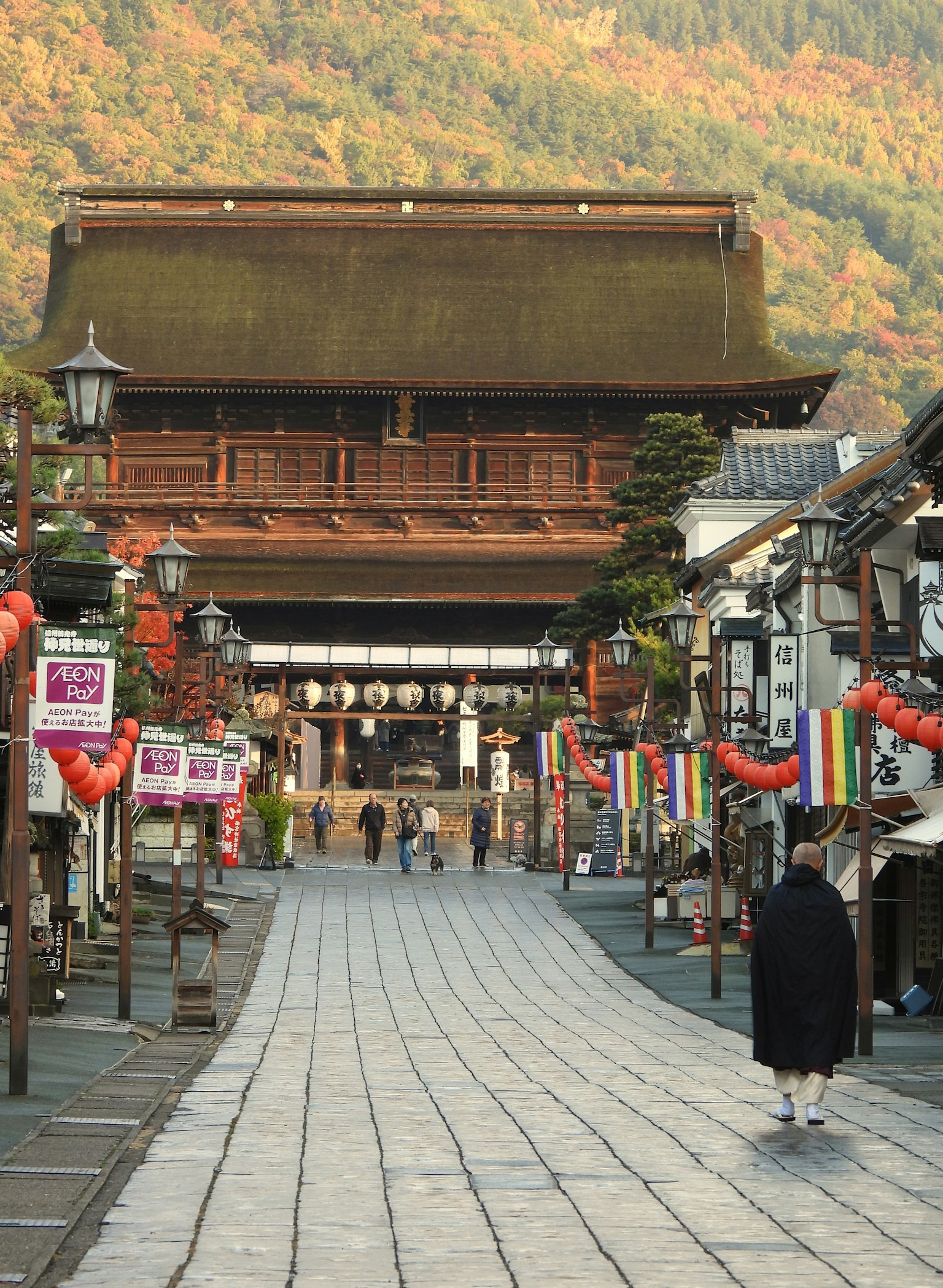 古い街並みを背景にした伝統的な建物と石畳の道