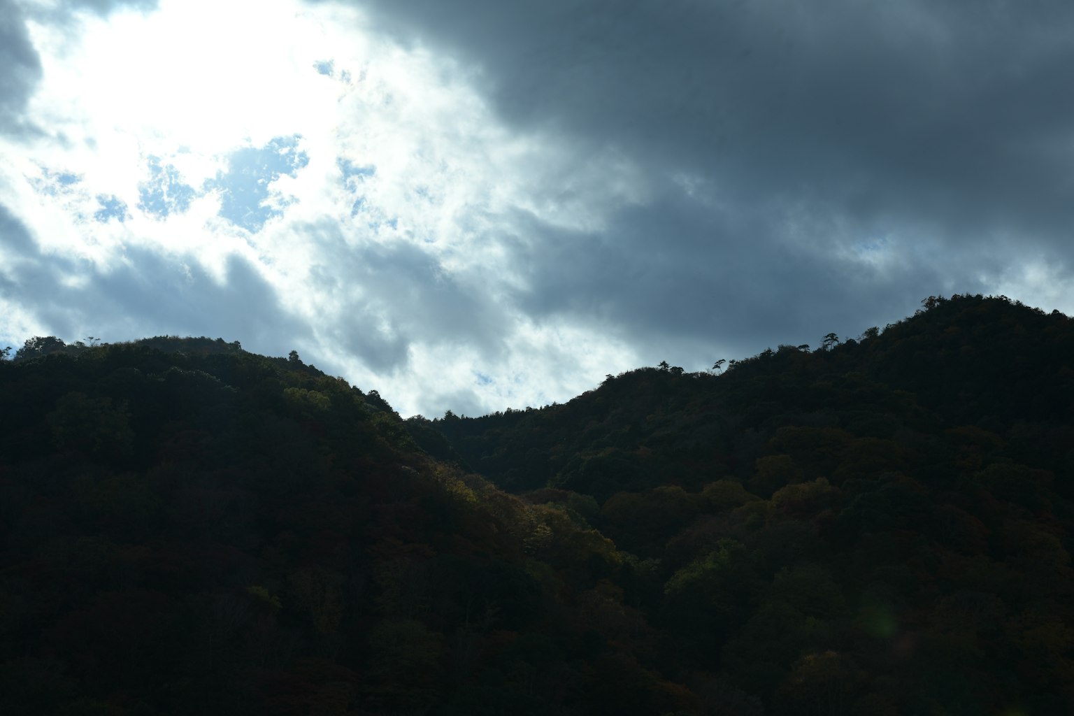Silhouette de montagnes contre un ciel nuageux