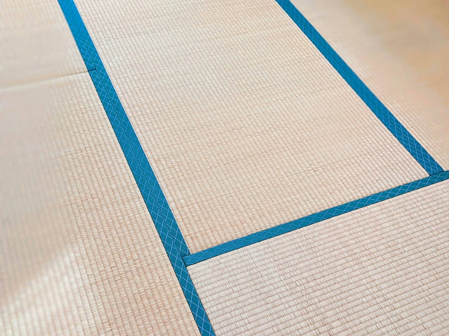 Sezione di pavimentazione in tatami con bordi blu