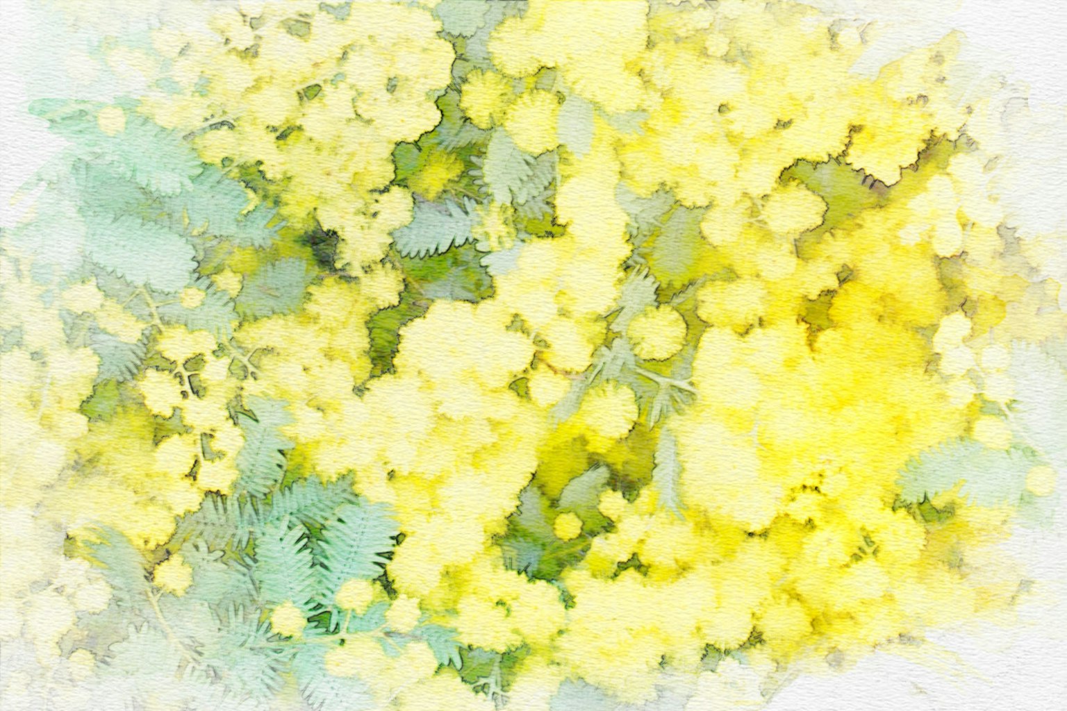 Abstraktes Aquarell-Design mit sanften gelben und grünen Blumen