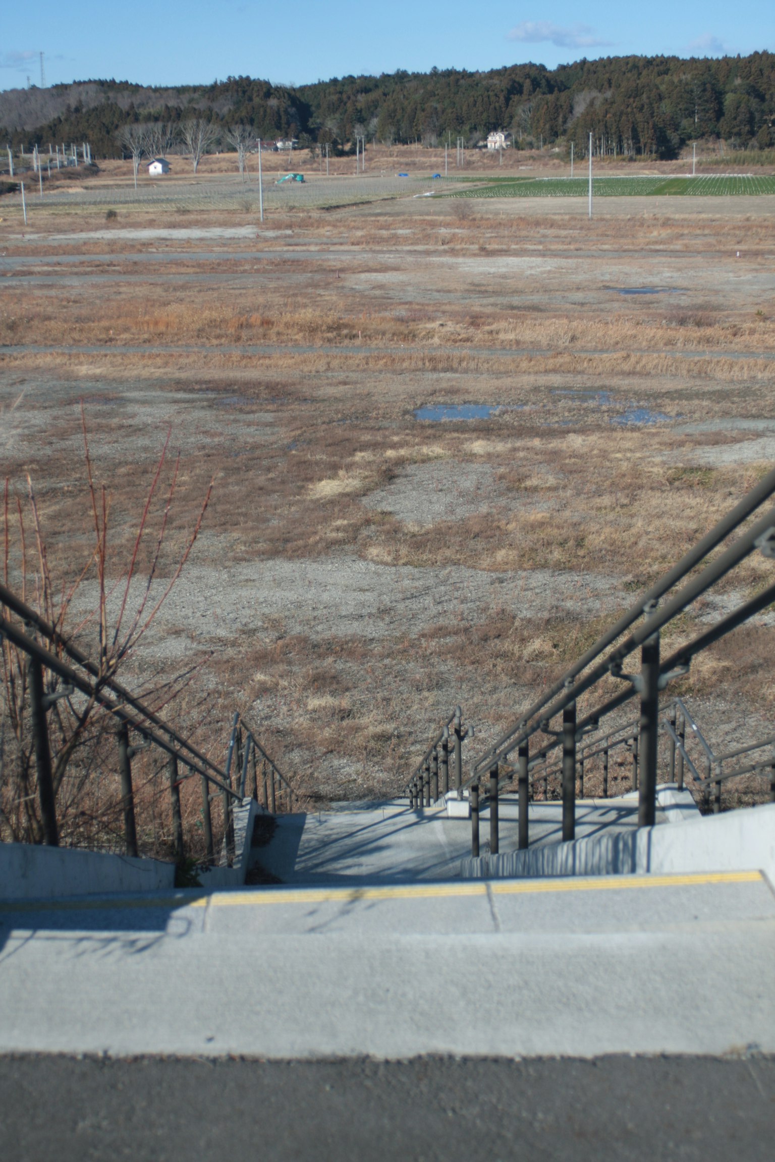 View from stairs overlooking a wide dry landscape