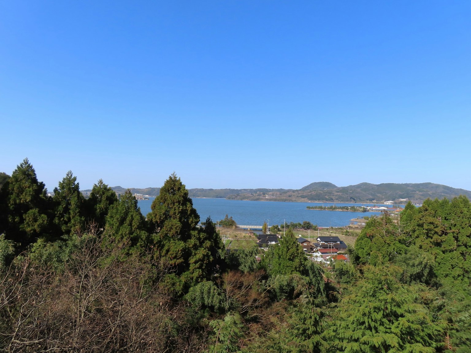 Malersicher Blick auf einen See umgeben von Grün unter einem blauen Himmel