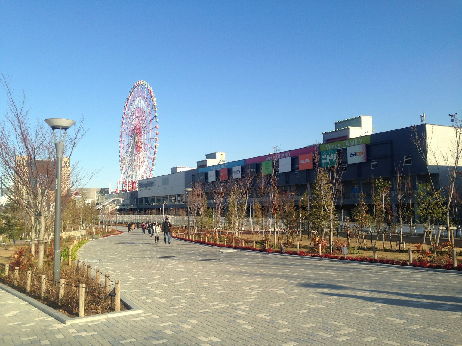 公园景观，设有摩天轮和现代建筑