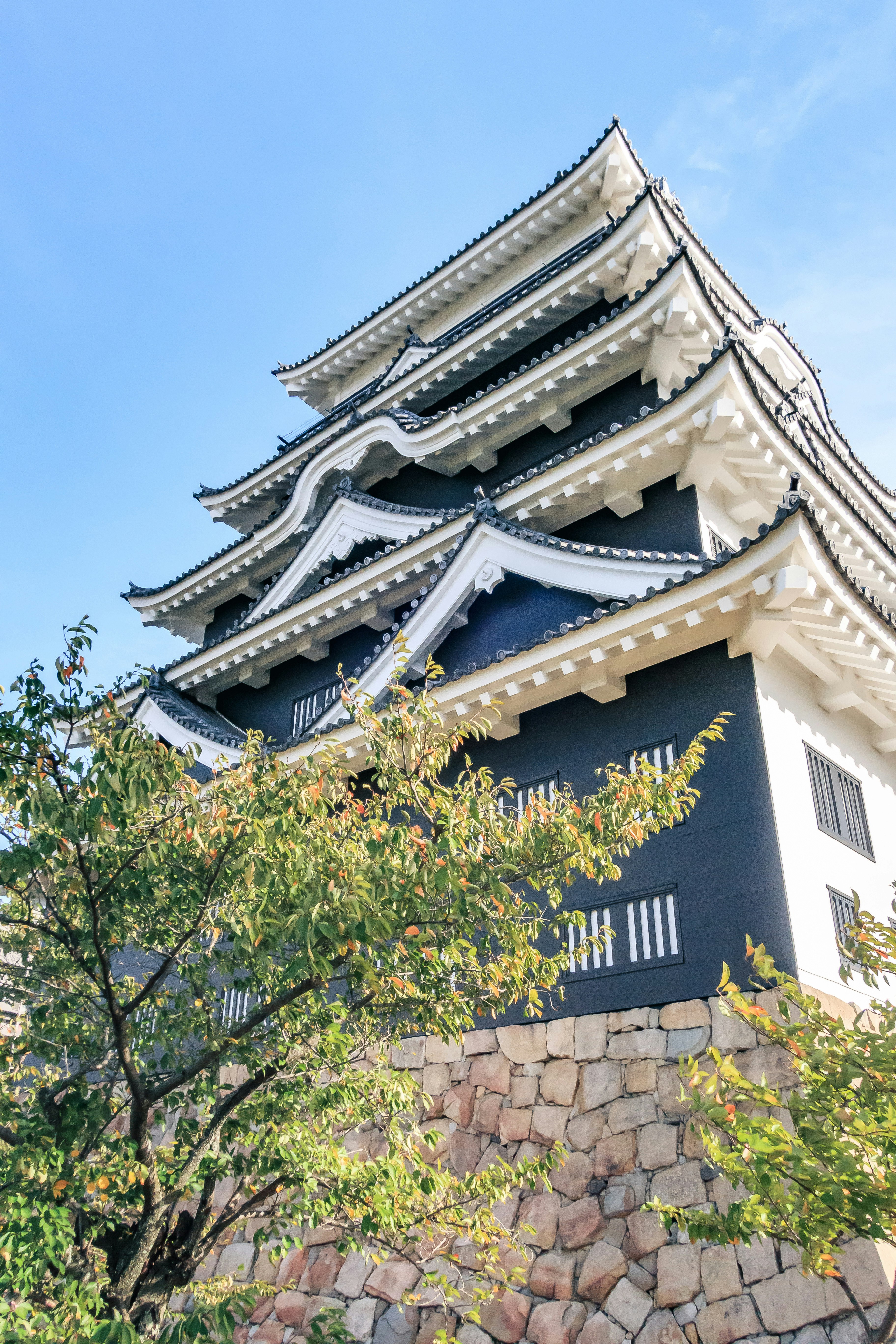 青空の下の福山城の天守閣