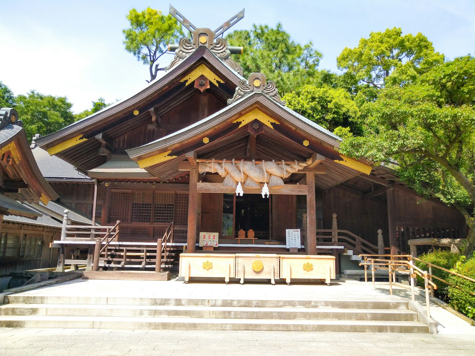 被绿色植物包围的美丽神社建筑