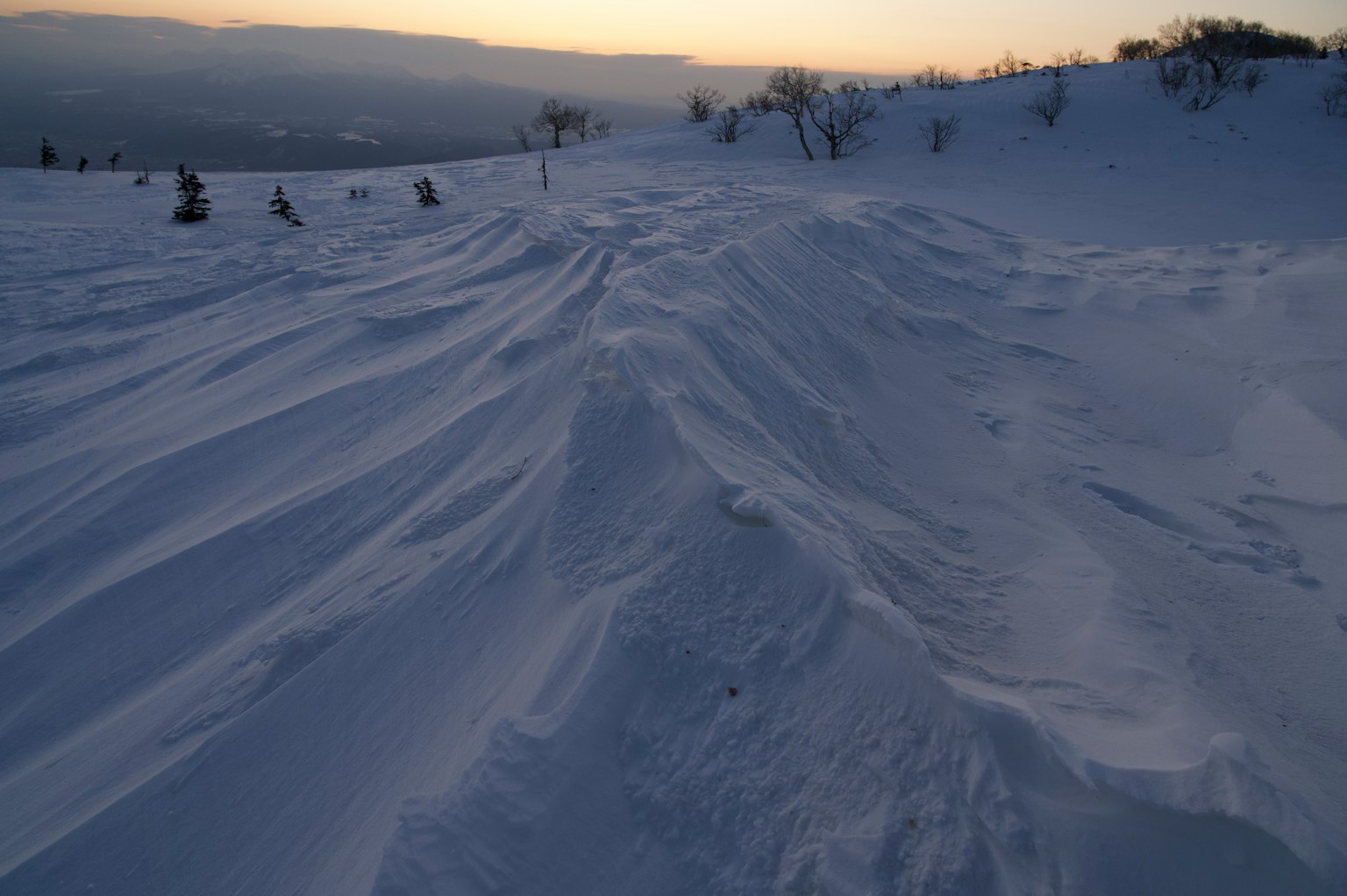 Paysage enneigé avec des collines de neige ondulantes