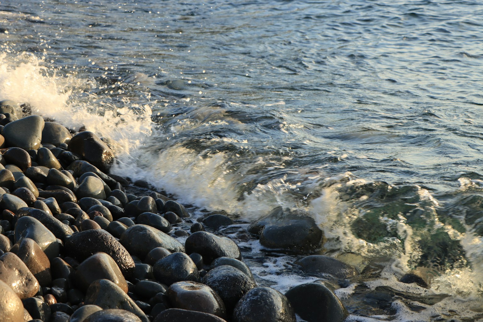 Olas rompiendo en una playa de piedras
