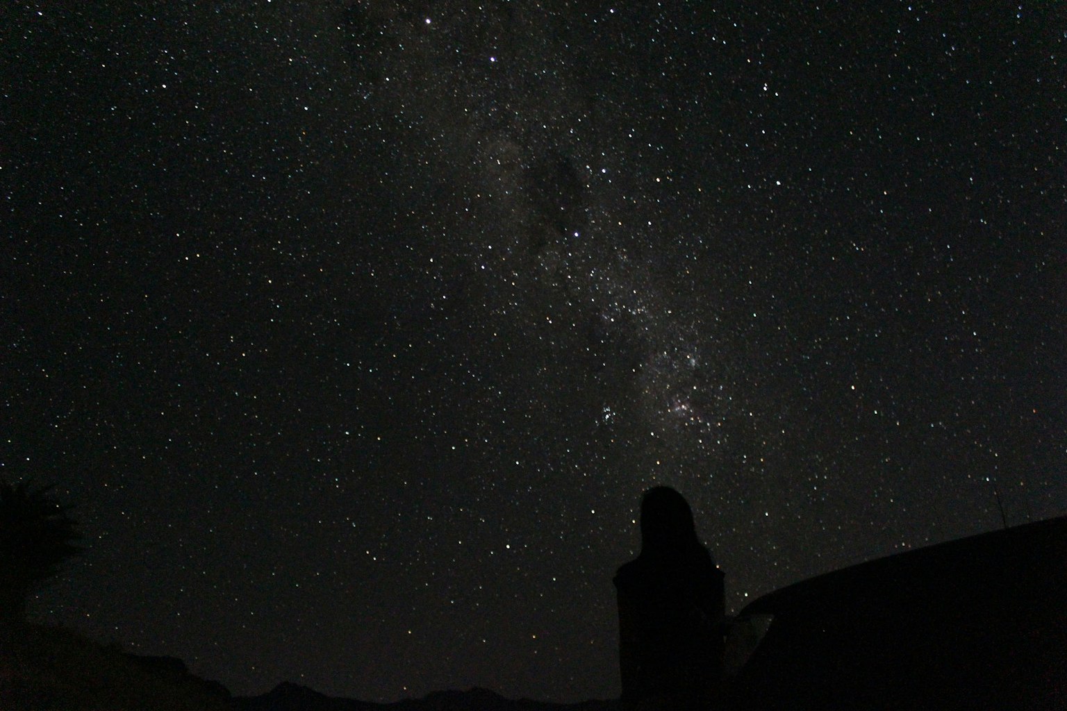 Silhouette standing under a starry sky with countless stars