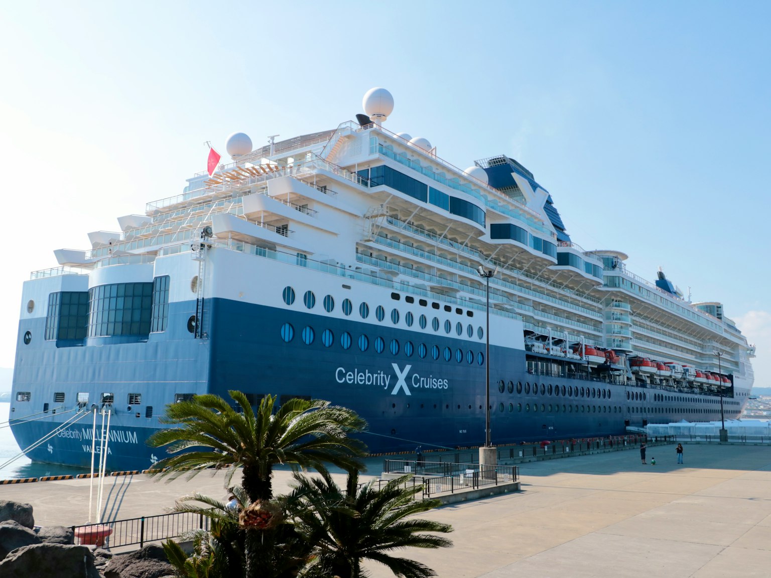 Large cruise ship Celebrity Xploration docked at the harbor