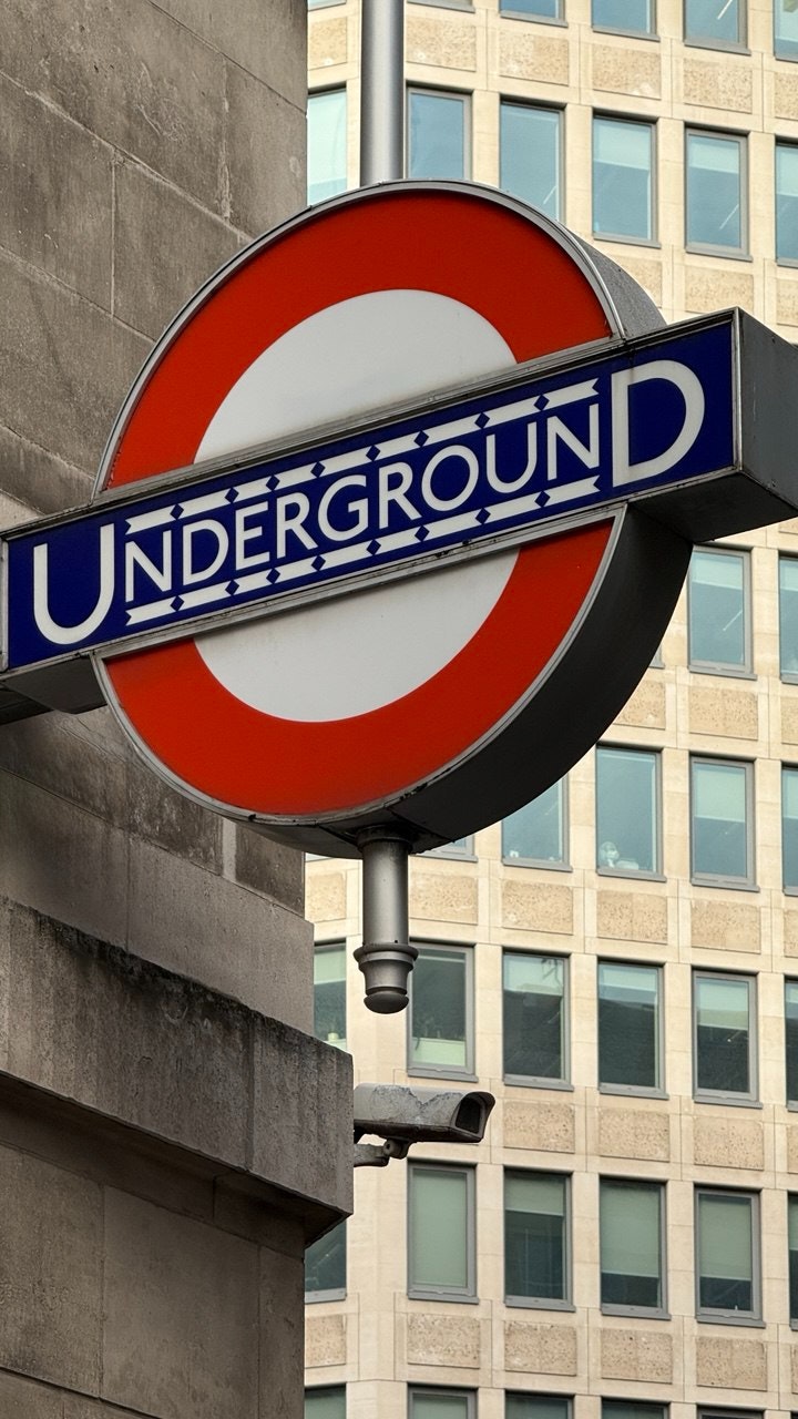 ロンドンの地下鉄（アンダーグラウンド）標識のある街角