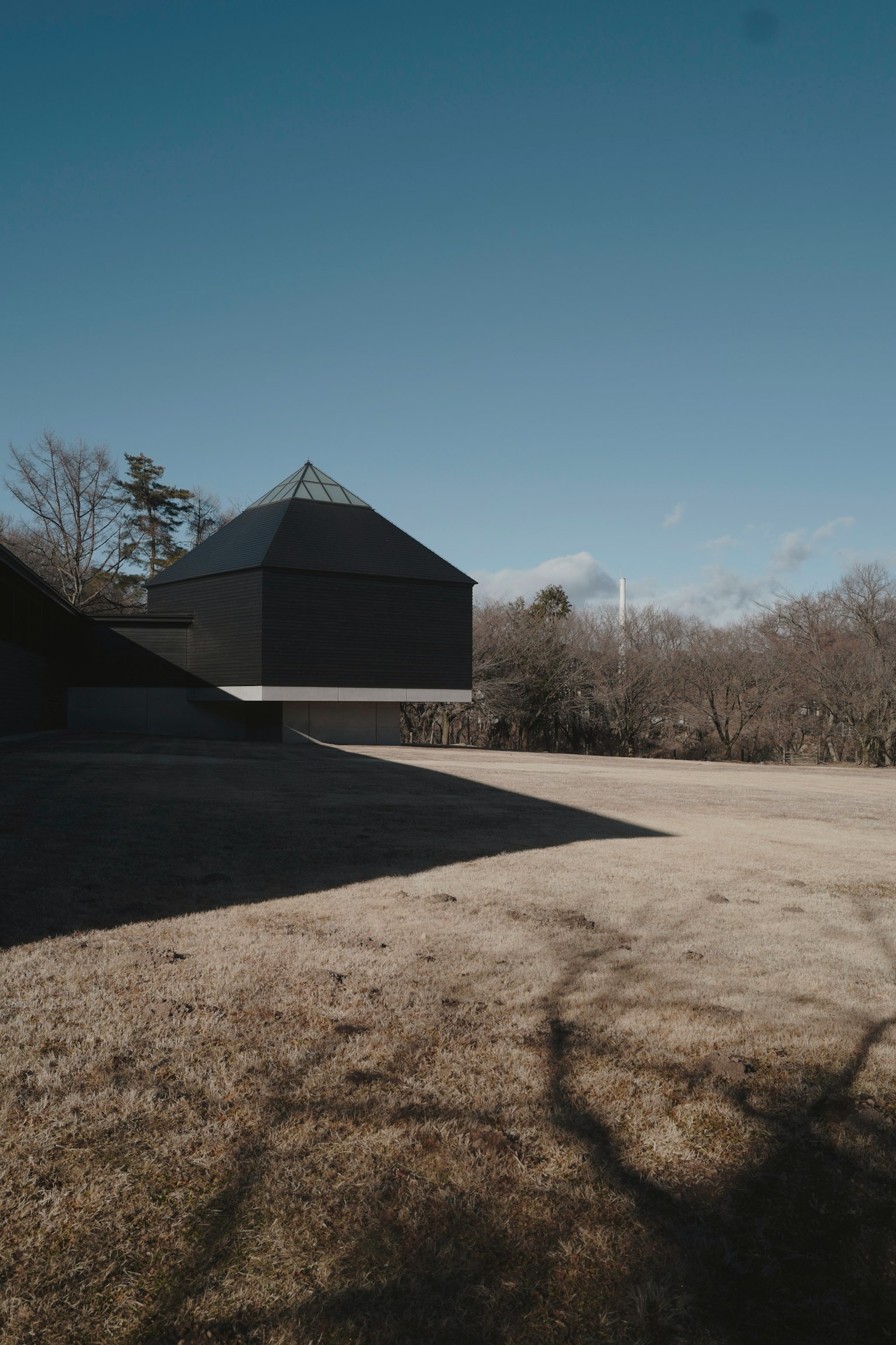 黒い建物と青い空の風景