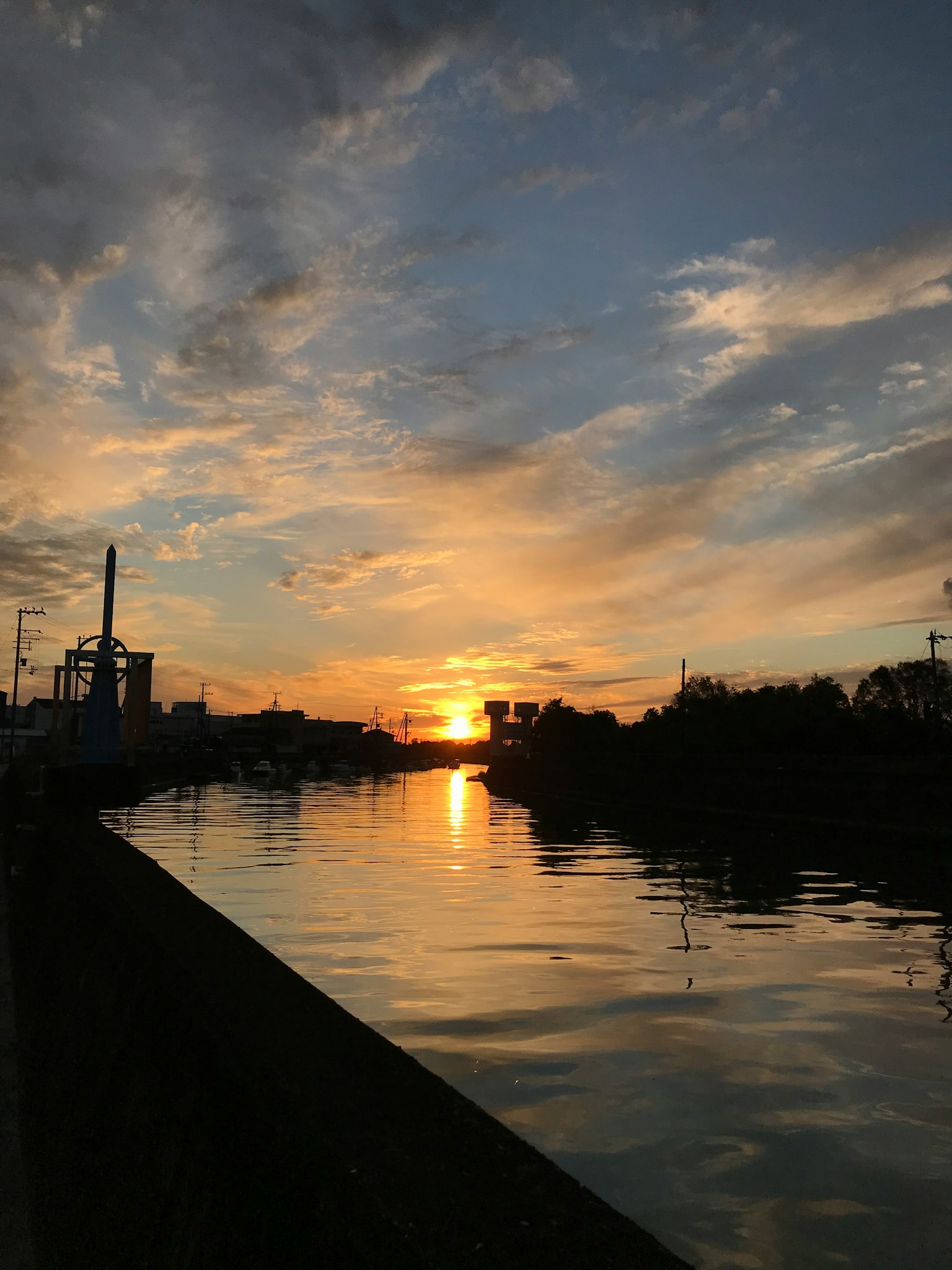 Serene water reflecting the sunset and beautiful clouds