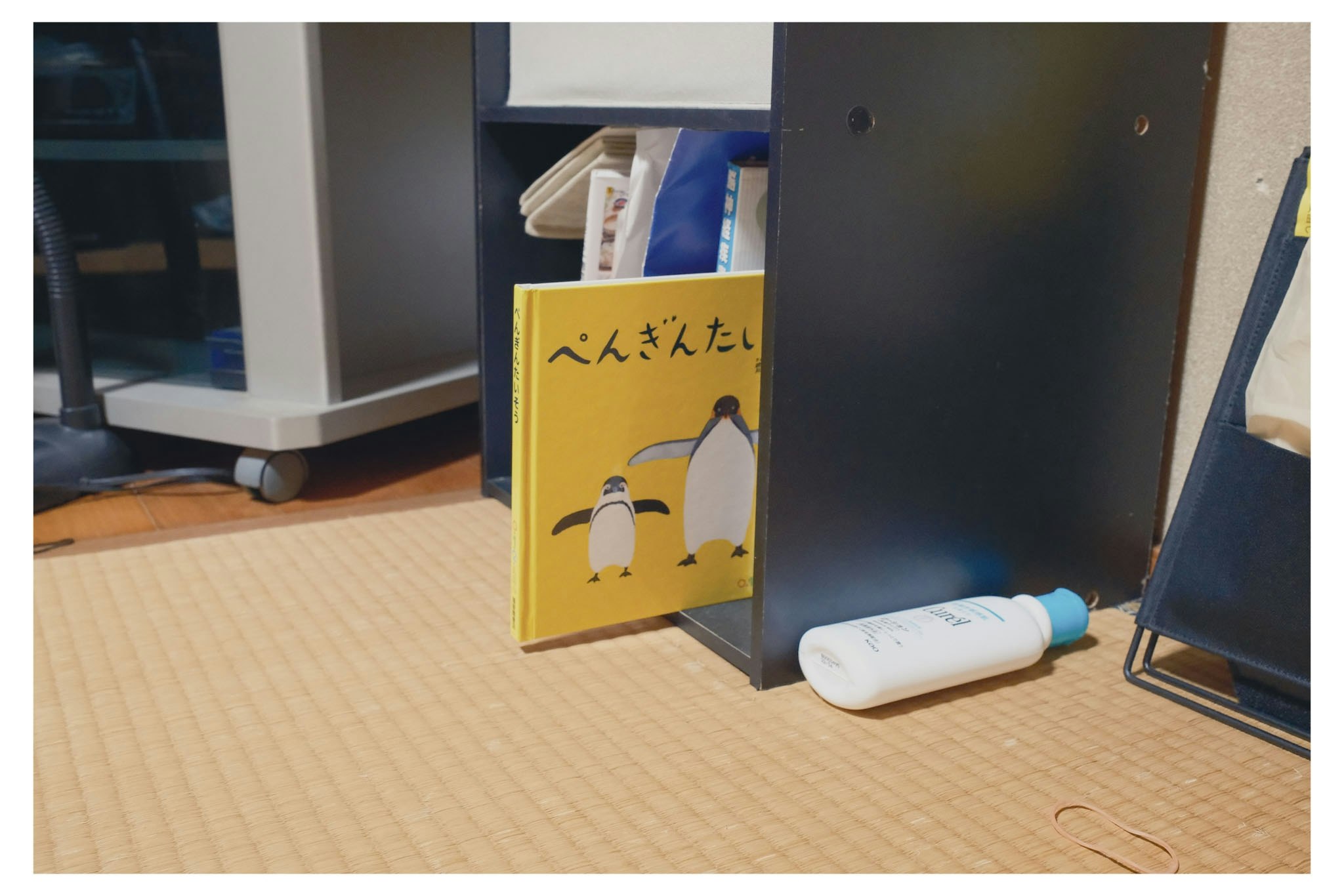 子ども向け絵本が置かれた室内の床まわり
