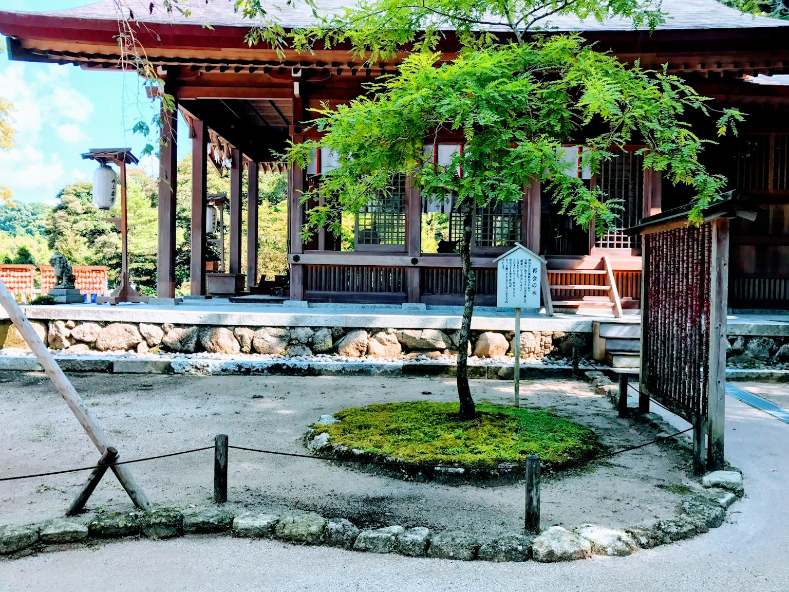 寧靜的日本花園，擁有傳統建築和郁郁蔥蔥的綠色植物