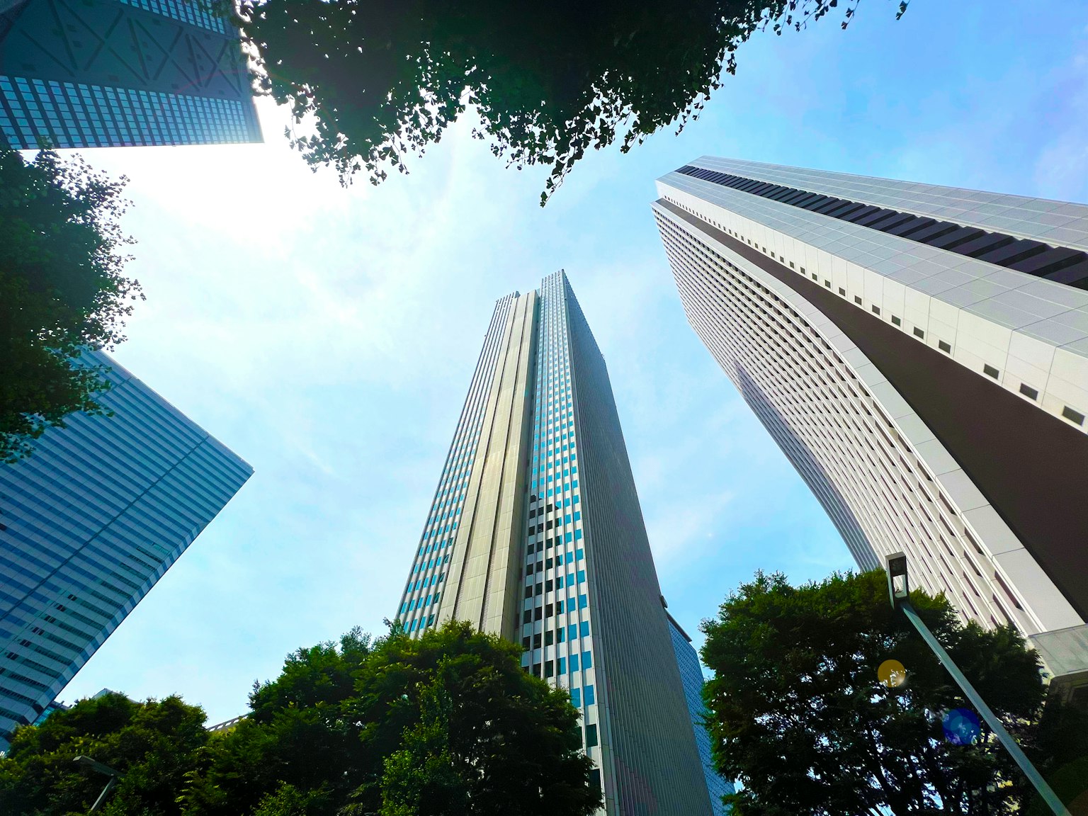 View of skyscrapers with blue sky background
