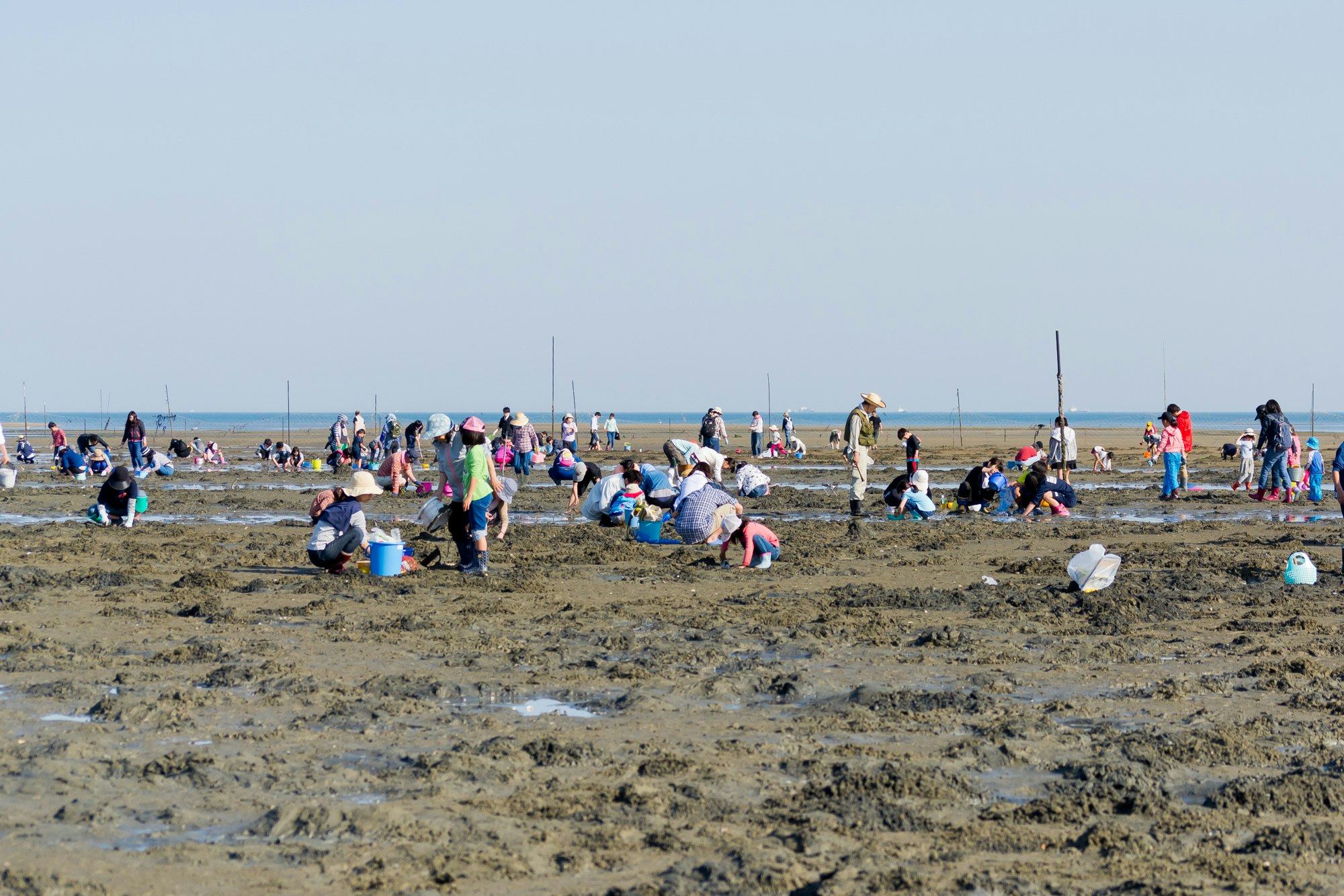 des personnes nettoyant une plage de sable