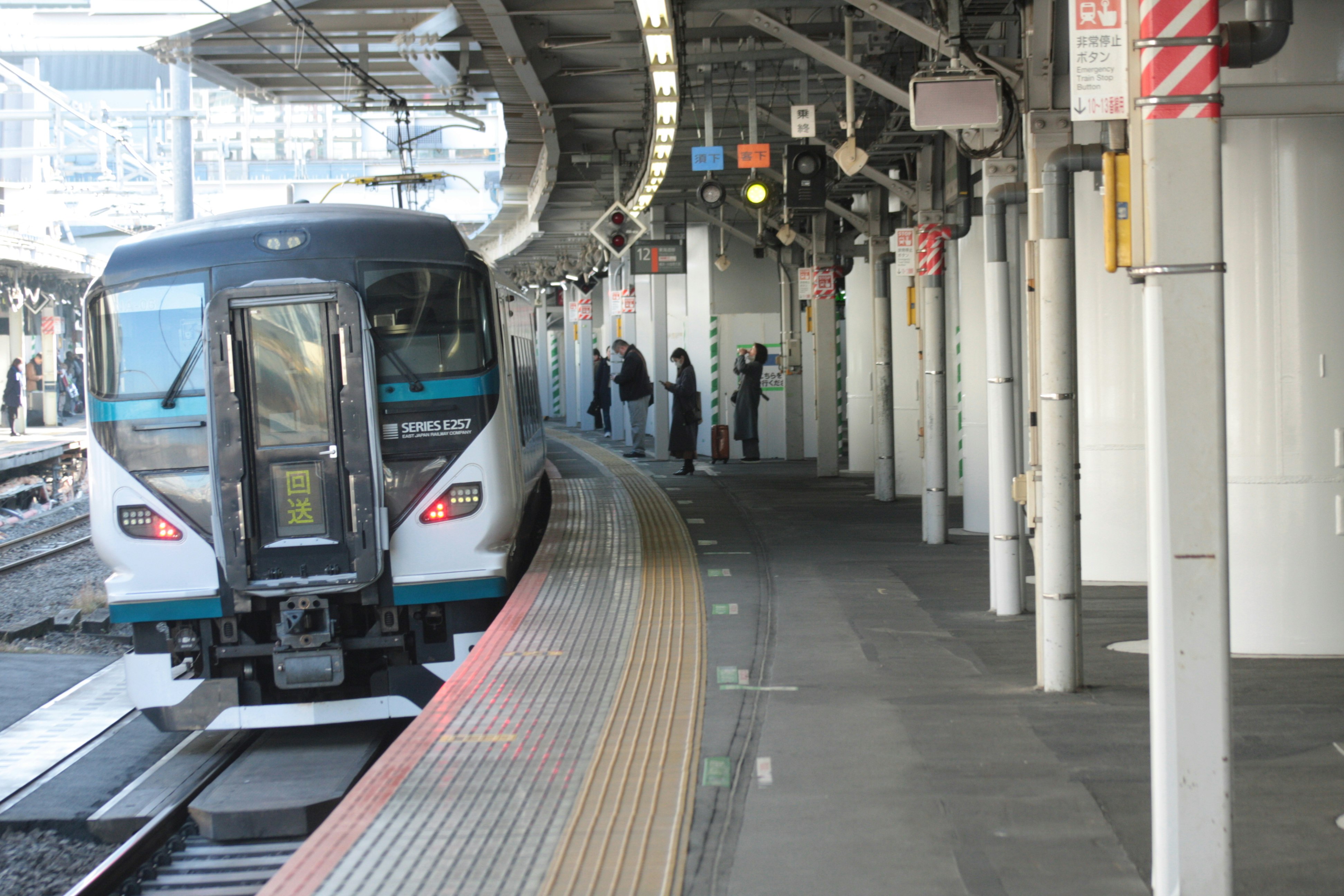 高架車站月台上停靠的列車與乘客