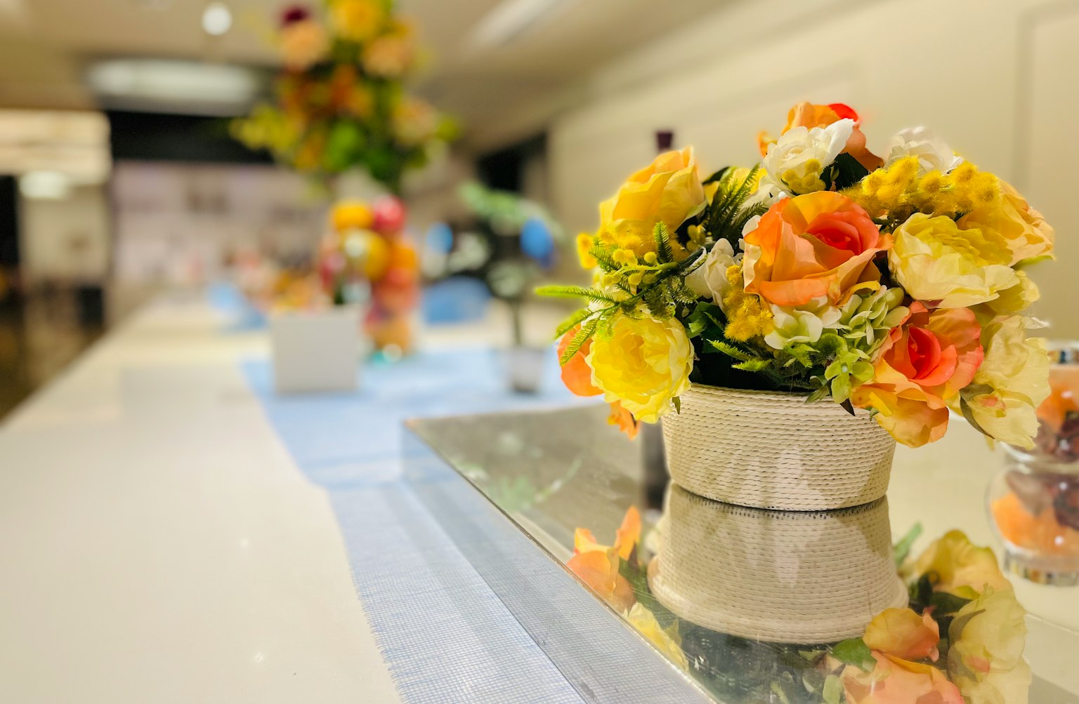 Colorful flower arrangements on a table