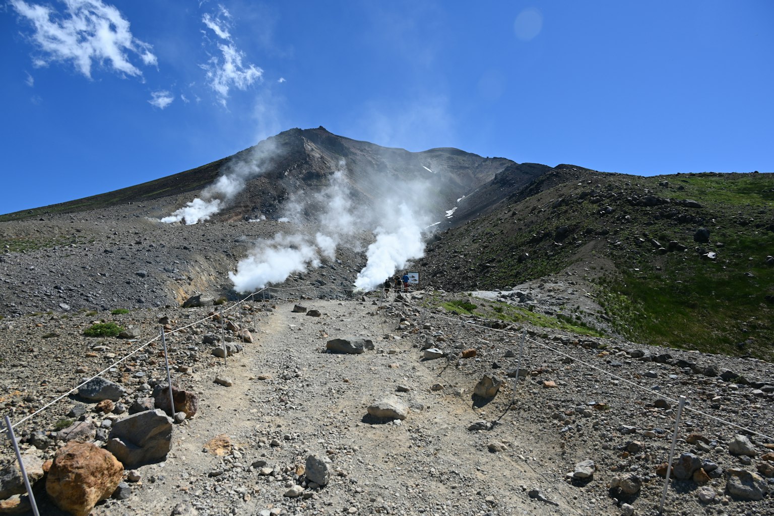 冒煙的火山景觀和藍天