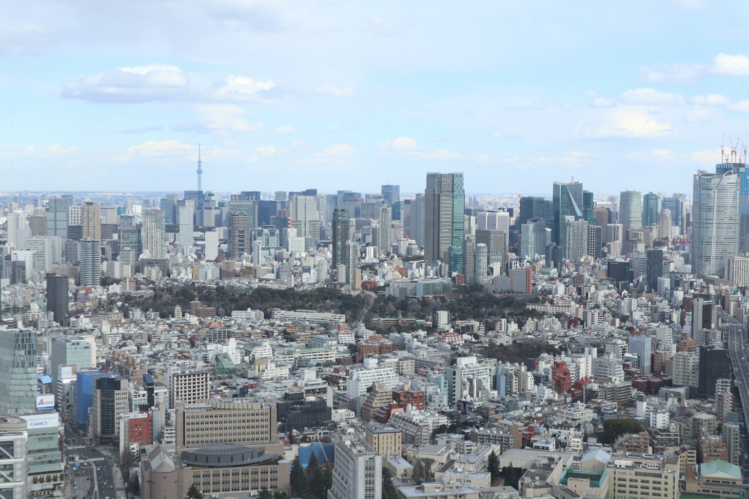 Vista panorámica del horizonte de Tokio con rascacielos y parques verdes