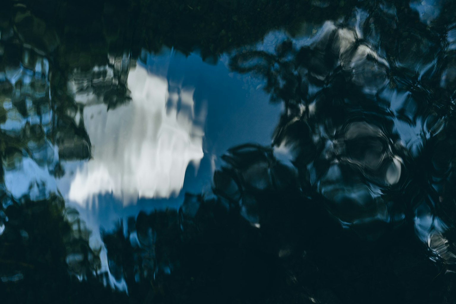 Reflet du ciel bleu et des nuages blancs sur la surface de l'eau