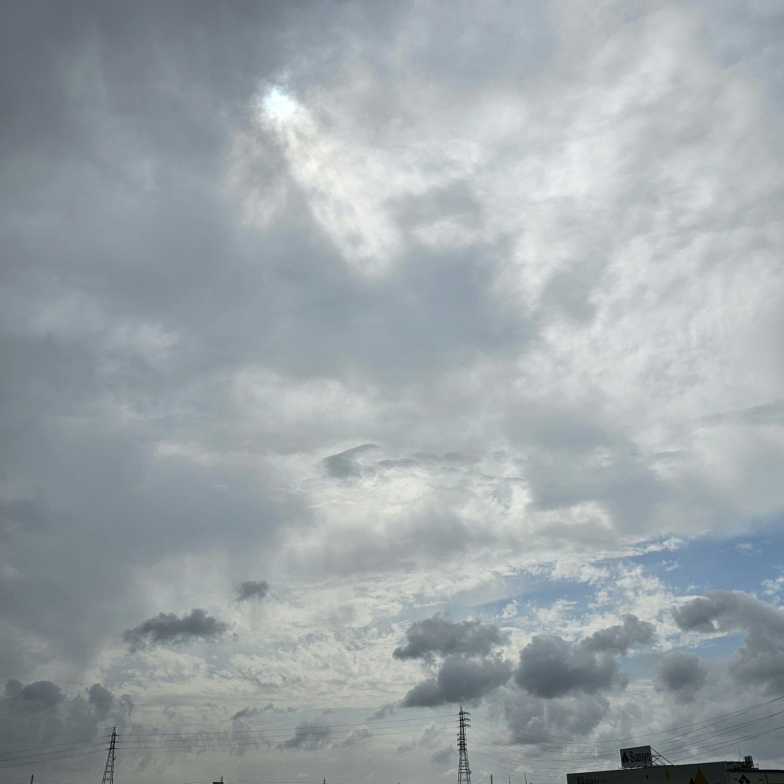 Ciel nuageux avec des zones de bleu visibles parmi les nuages gris