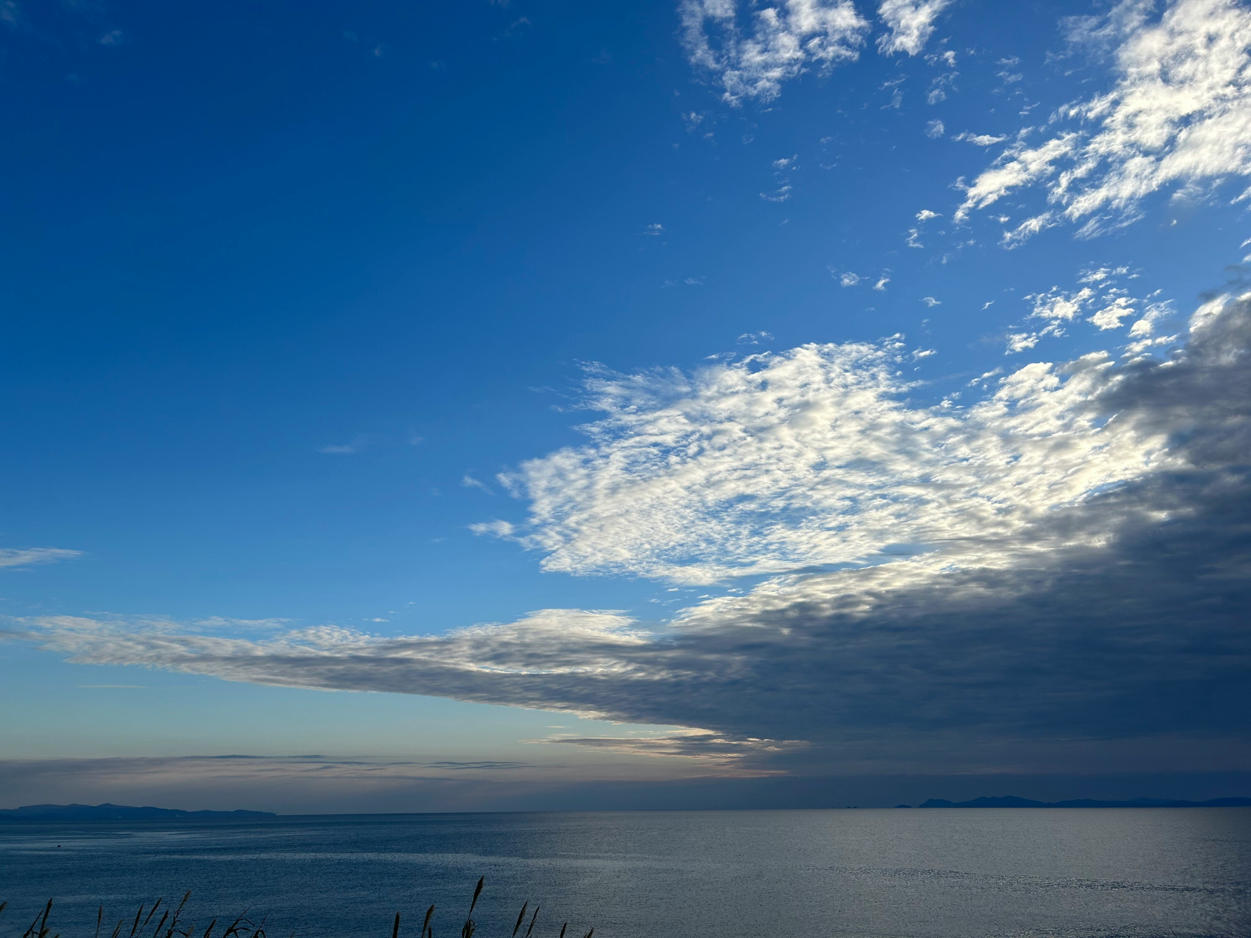 Paysage marin avec horizon large et nuages dans le ciel bleu