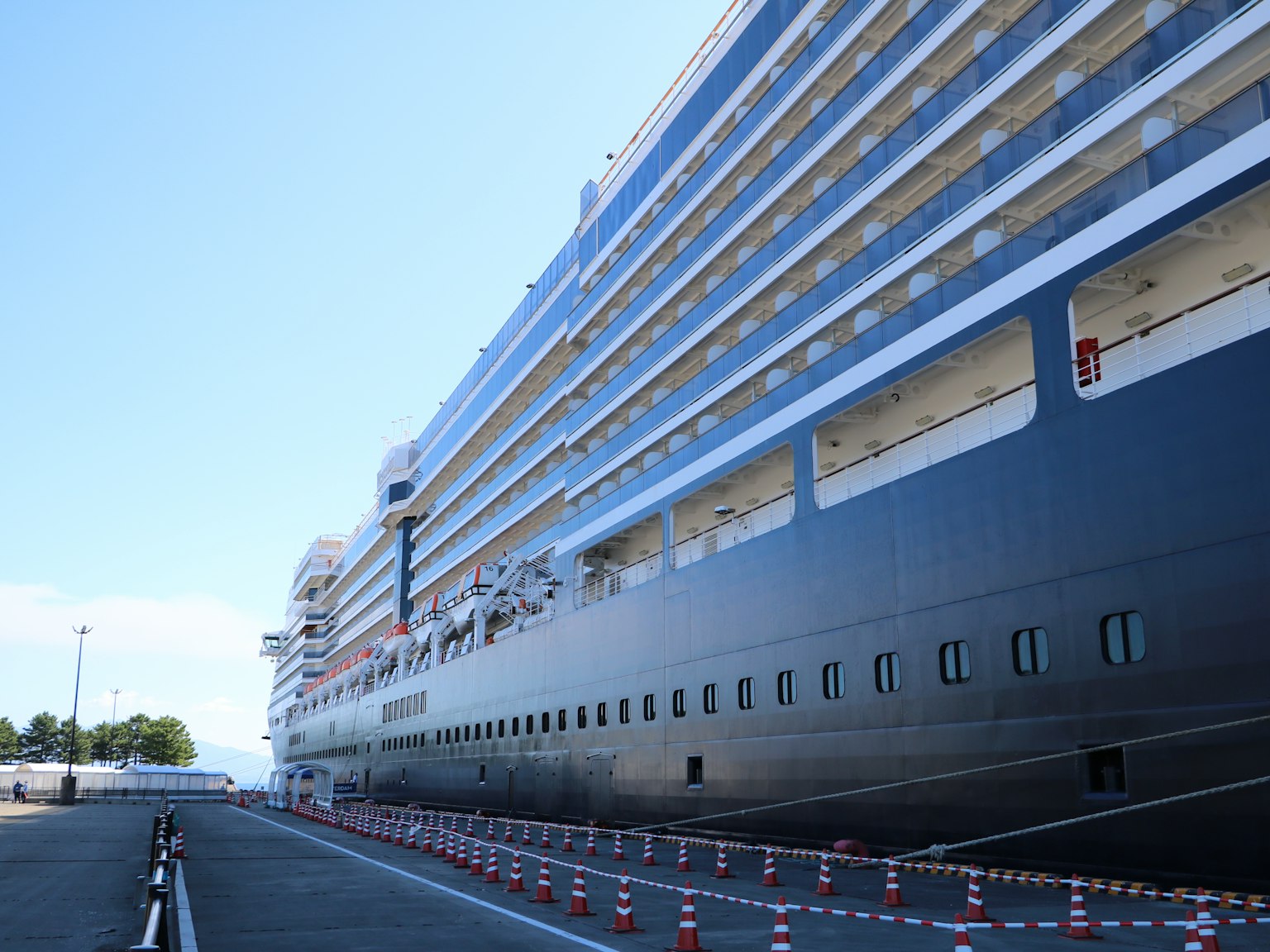 Side view of a cruise ship at the port