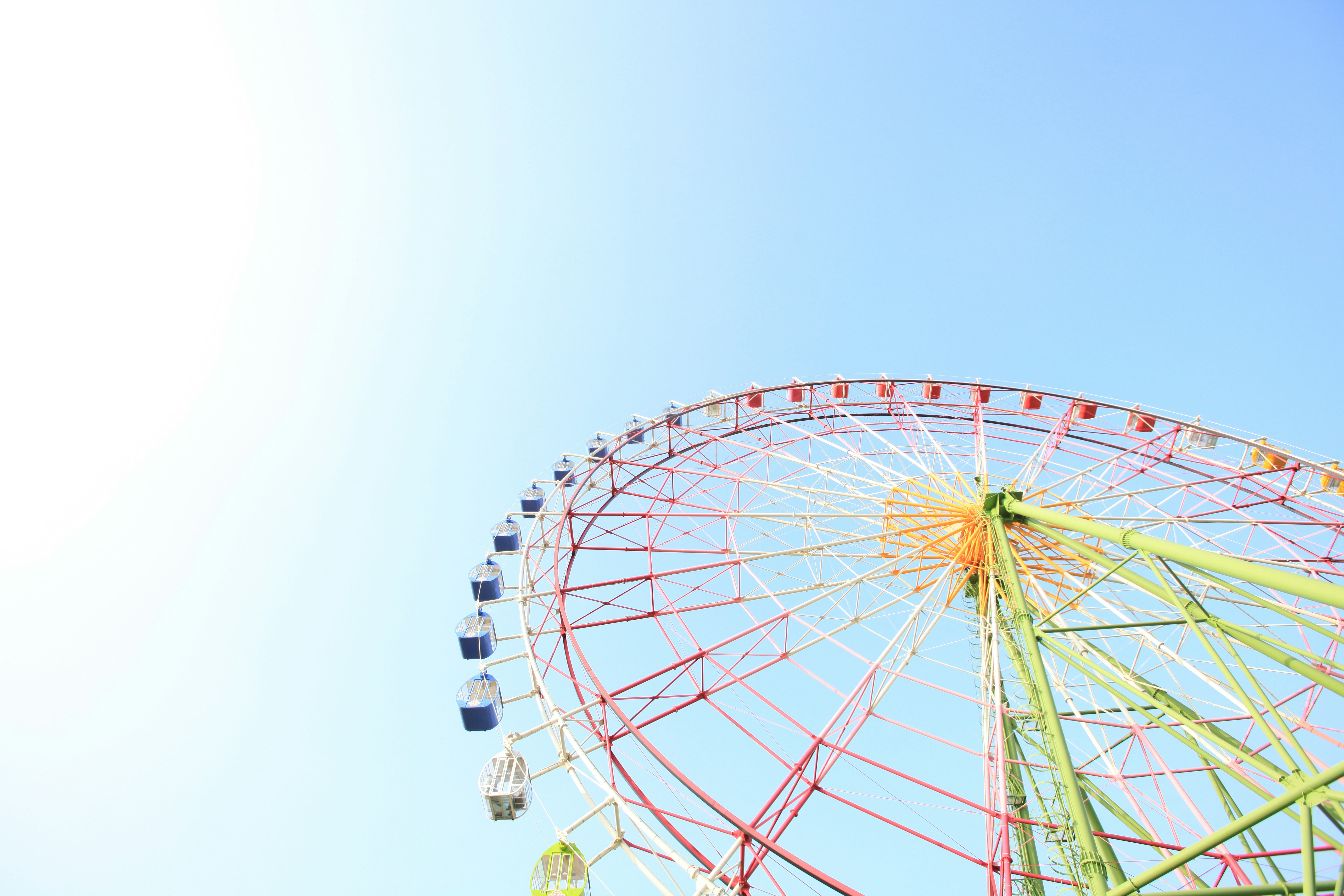 vue d’ensemble d’une grande roue sur fond de ciel bleu dégagé