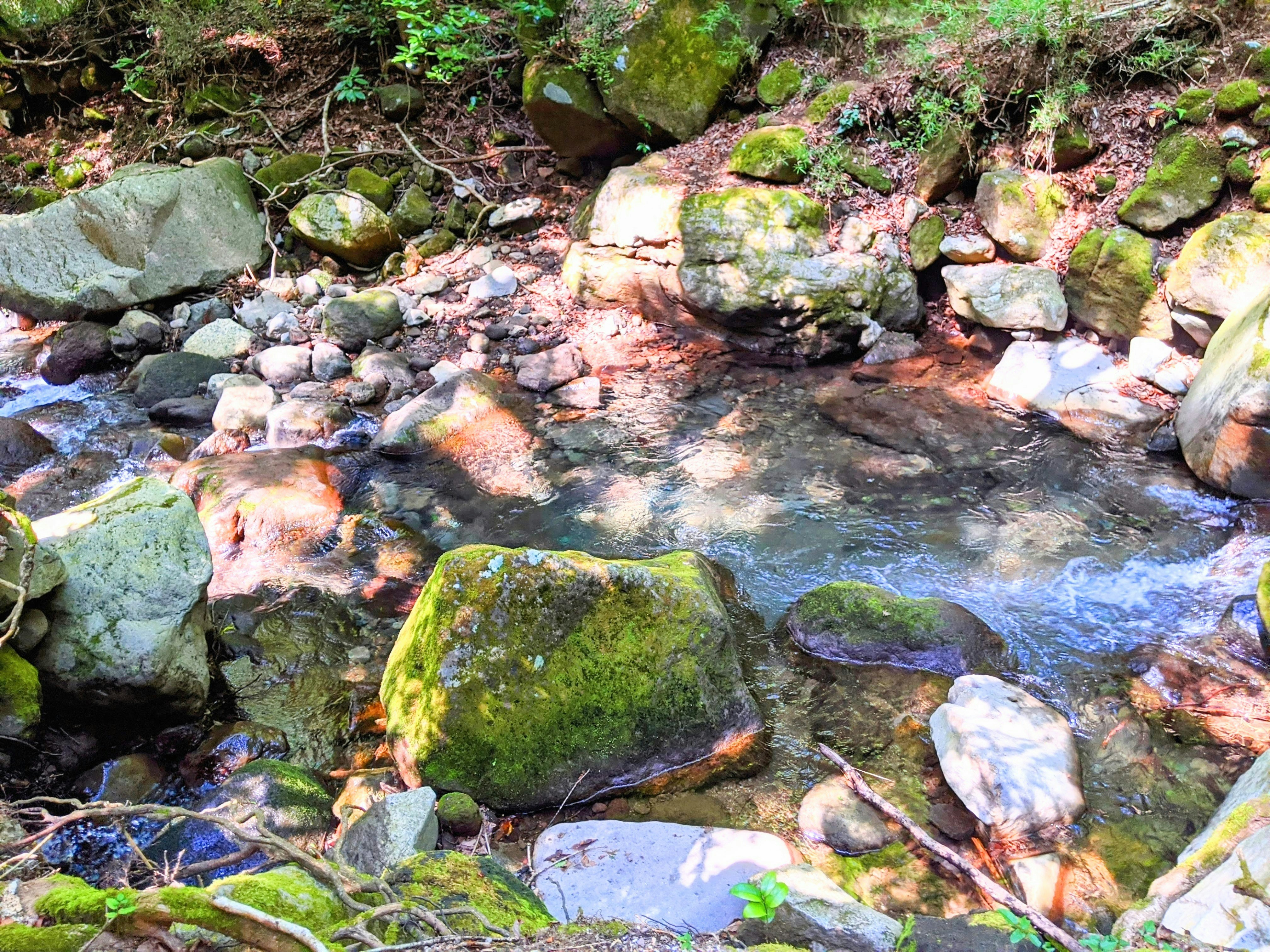 夏季溪流穿過石塊，箱根與小涌谷的千條瀑布景觀