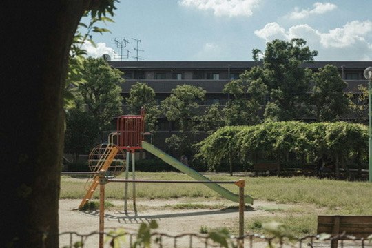 樹蔭下的校園操場與遊樂設施