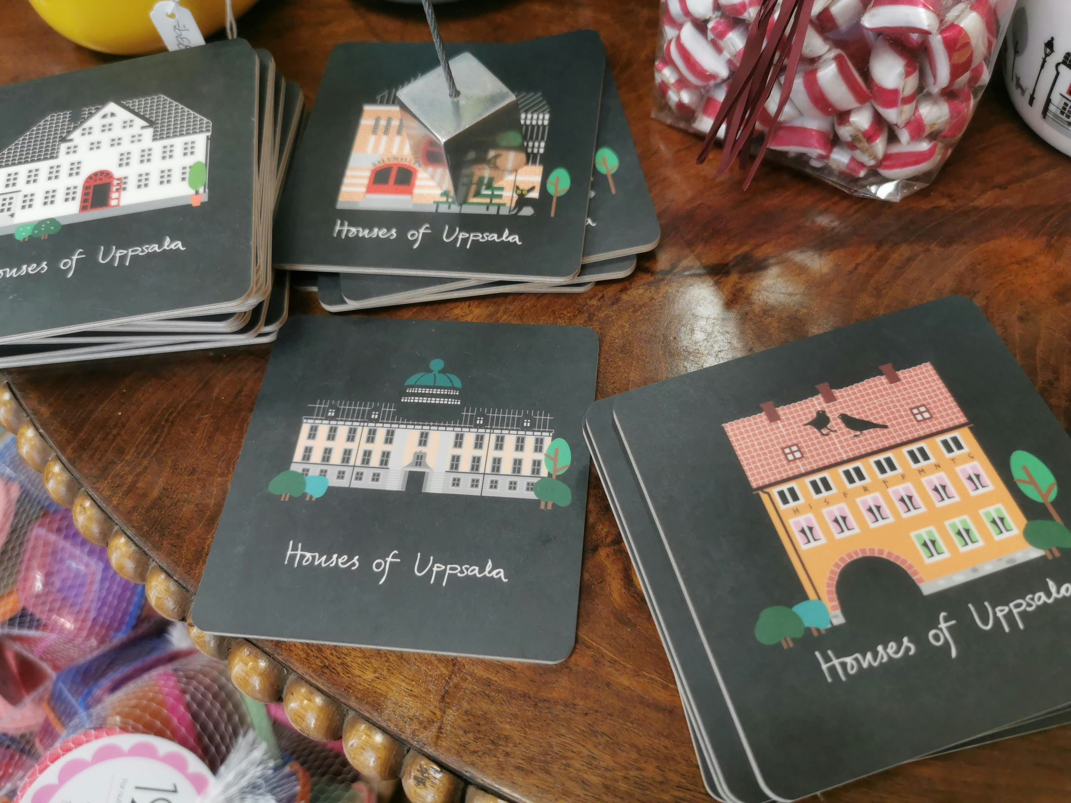 Houses of Uppsala card set on a wooden table
