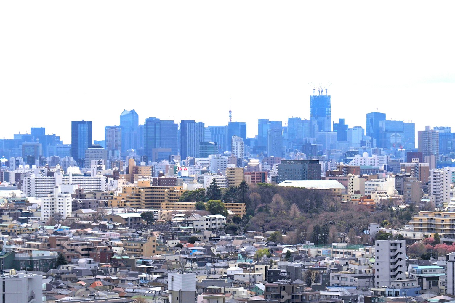 Vista luminosa del paesaggio urbano di Tokyo con grattacieli