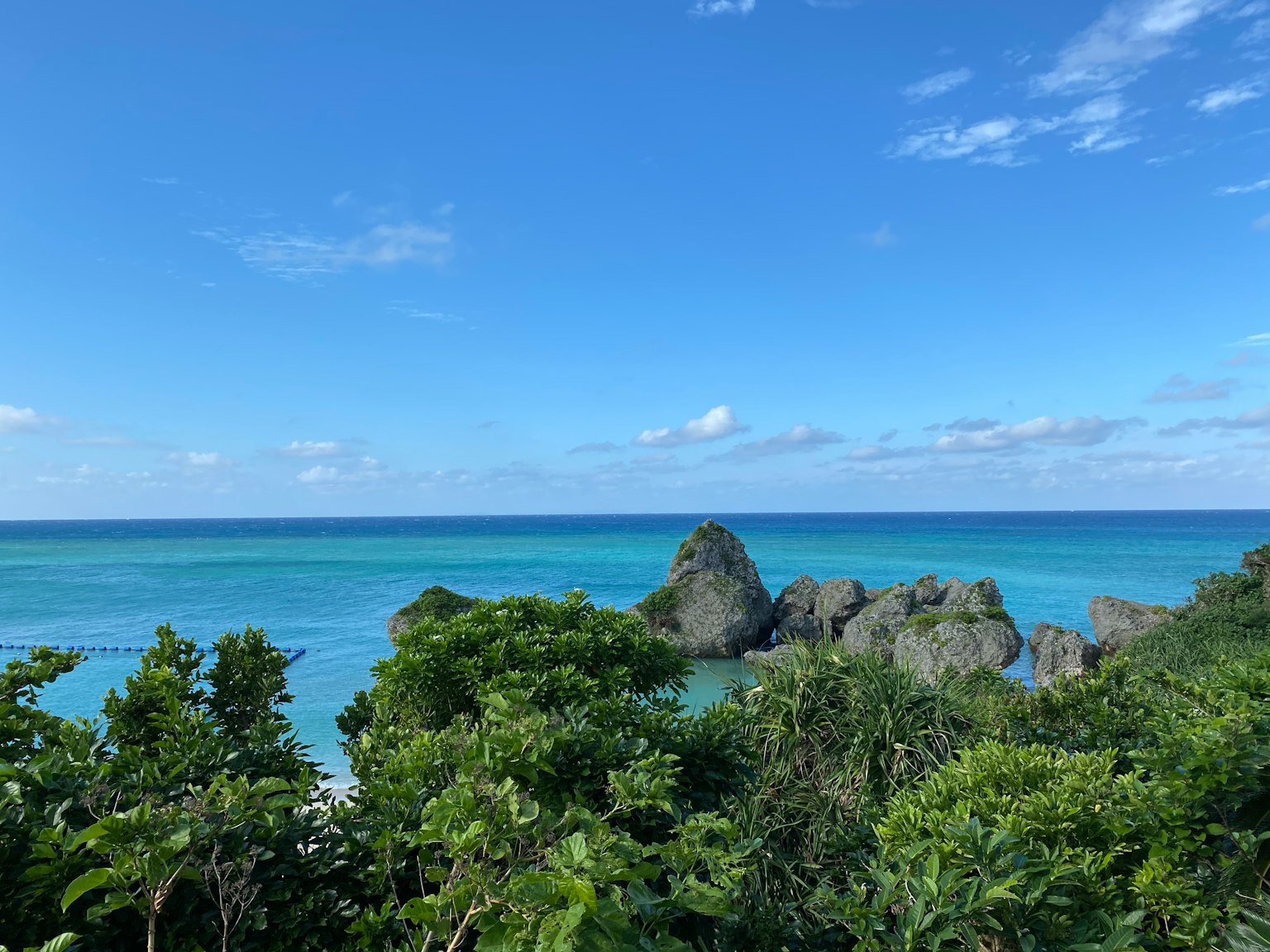 Beautiful view of blue sea and lush green trees