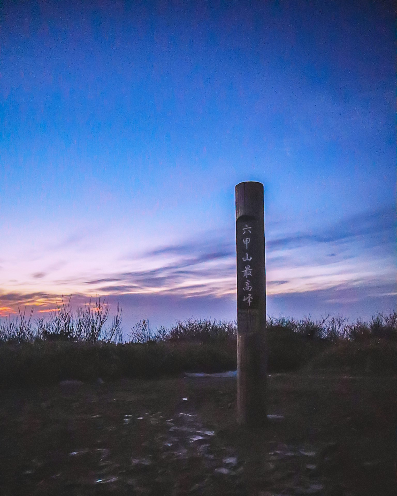 Palo segnaletico sotto un cielo al tramonto con erba circostante