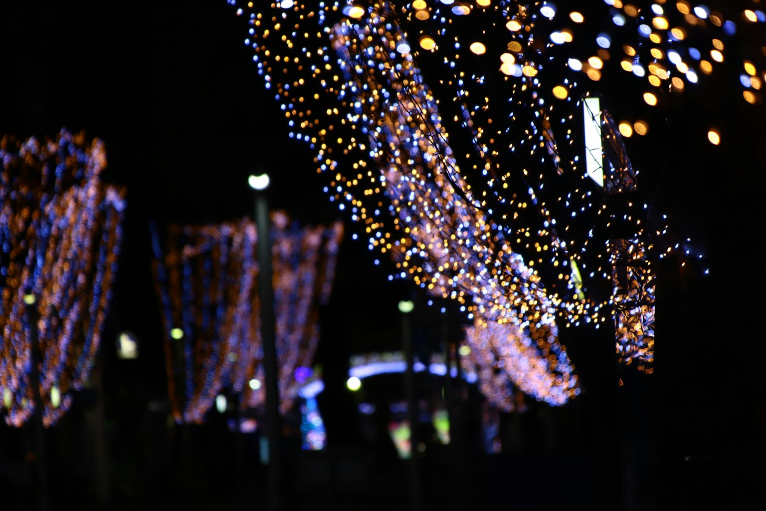 夜間裝飾燈光的街道美麗景觀