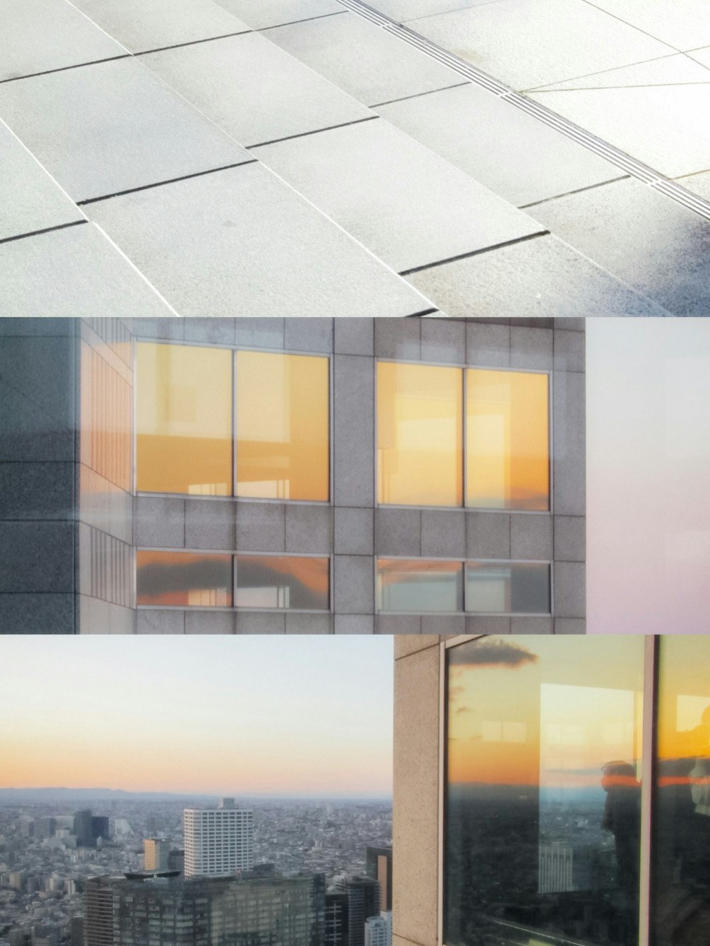 Sovrapposizione di un edificio in vetro e dello skyline urbano