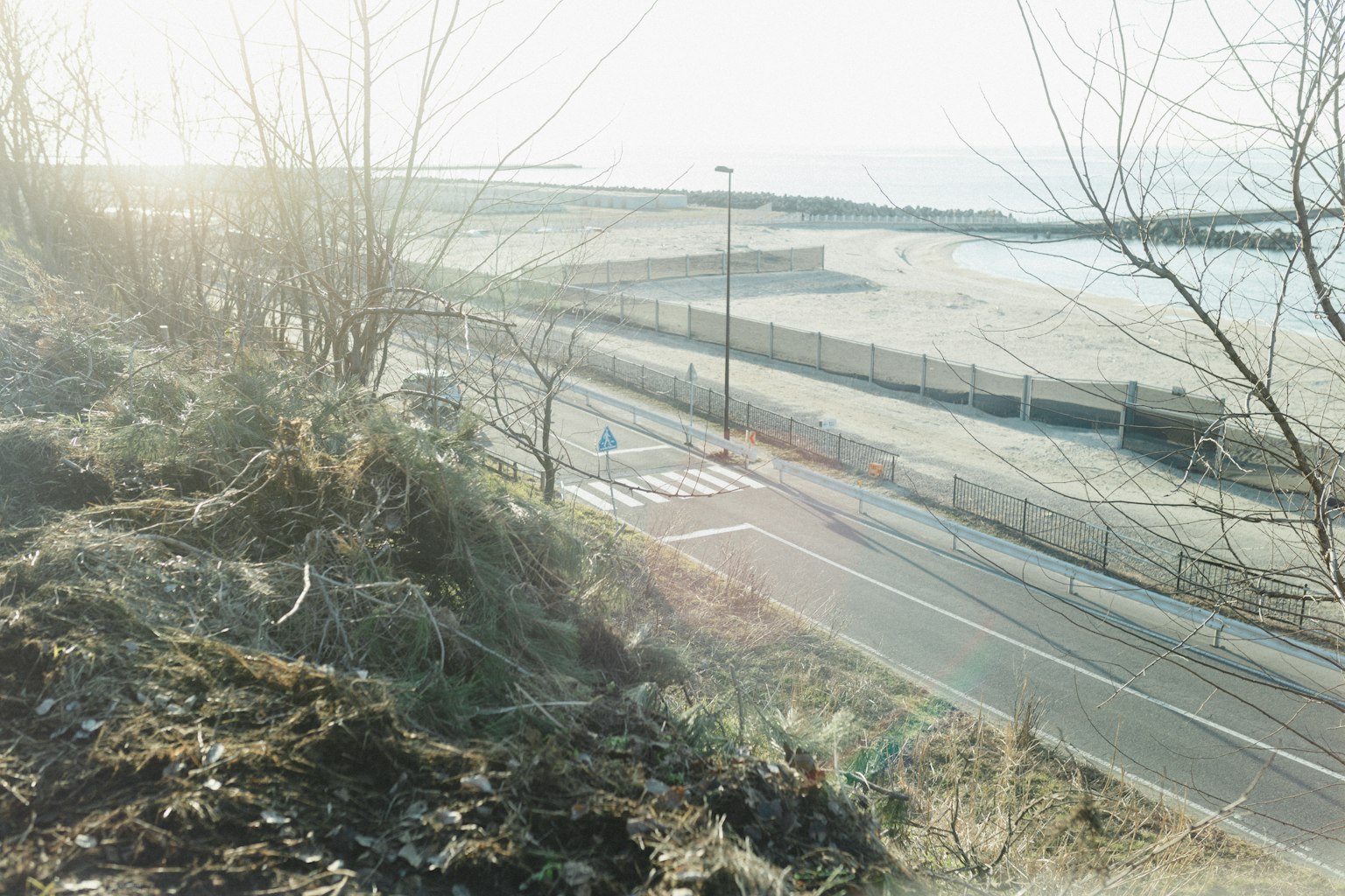Küstenstraße mit Vegetation und Blick auf das Meer in der Ferne