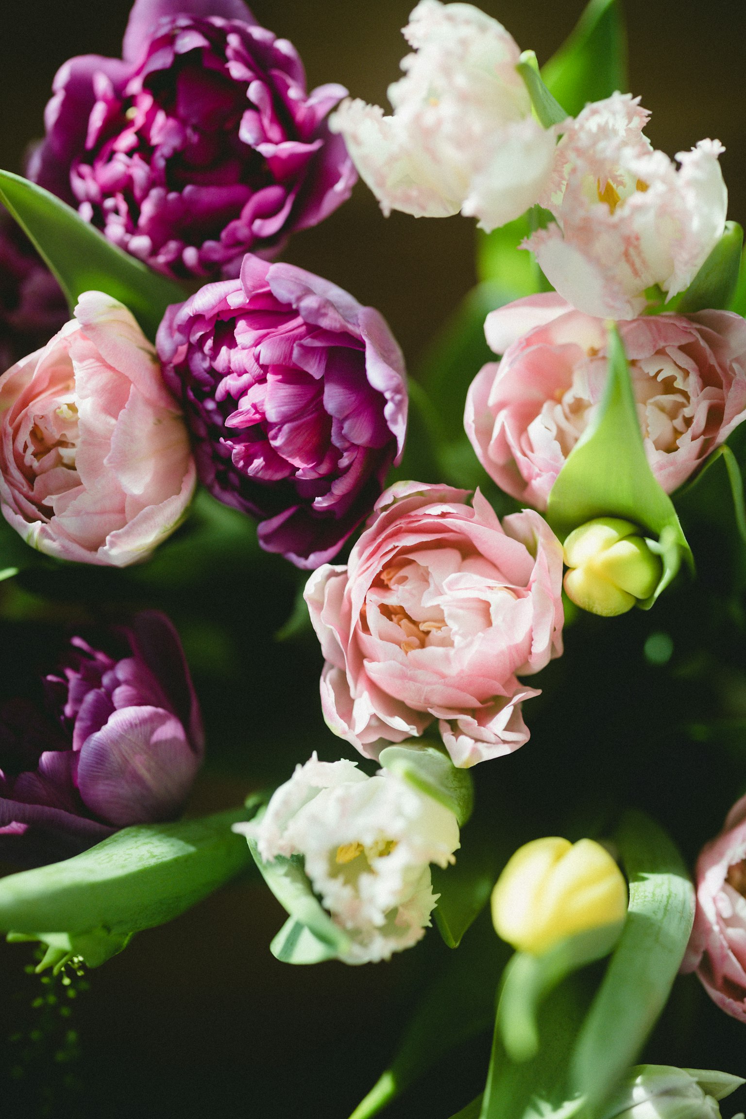 Bunter Strauß aus Tulpen und Rosen
